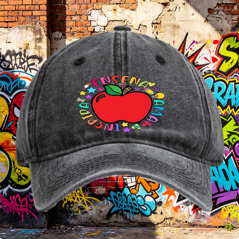 Unisex Classic Washed Hat with Colorful Apple and 
