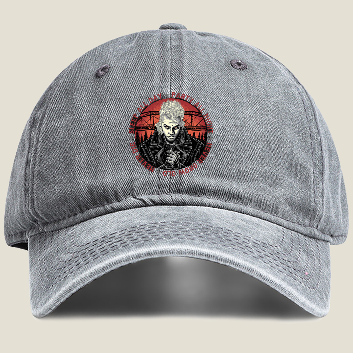 Johnny Silverhand: Sleep All Day, Party All Night, Never Grow Old, Never Die - Washed Denim - Baseball Cap