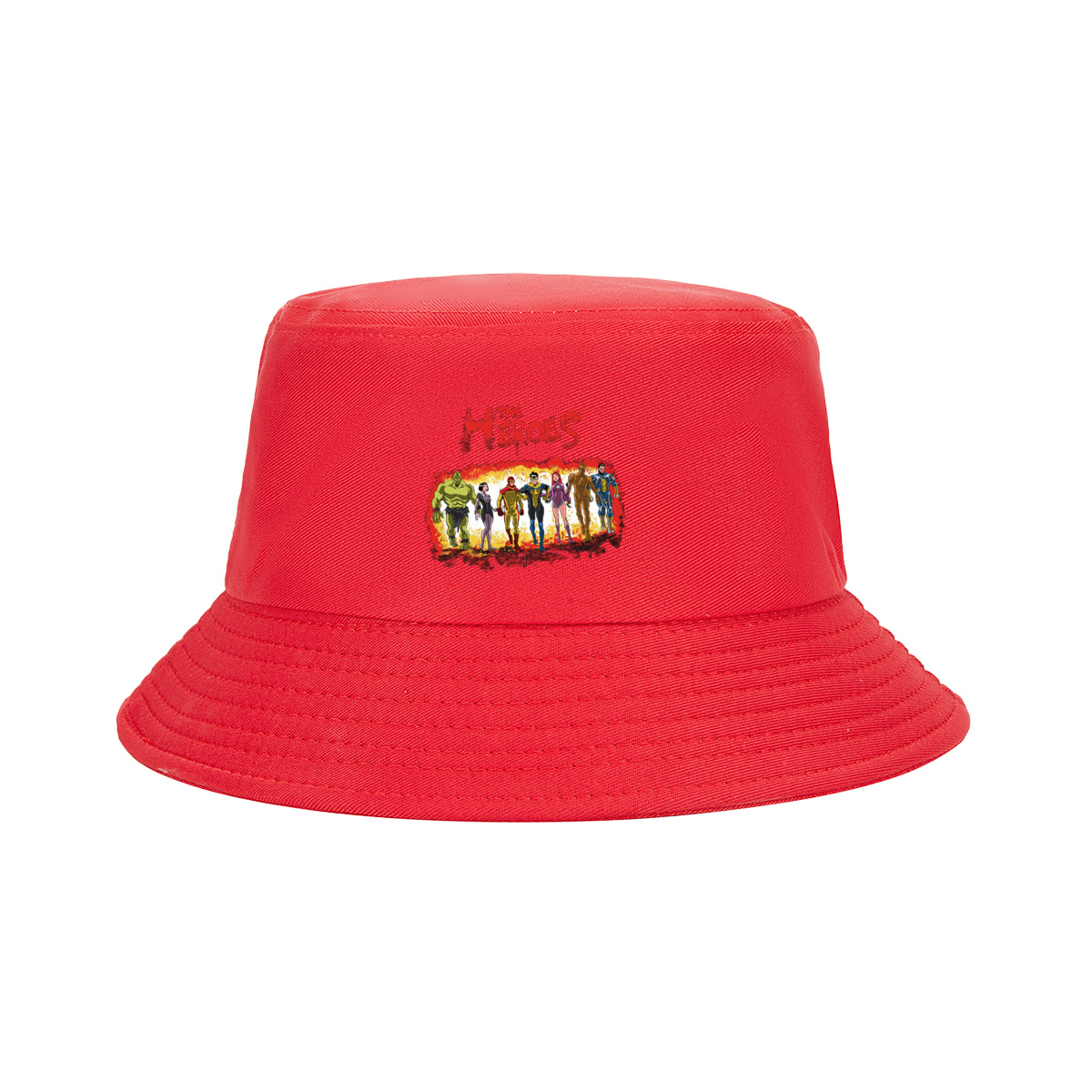 The Heroes: Green Hulk, Black Widow, Red Ranger, Blue Avenger, Pink Warrior, Golden Titan, and Blue Sentinel - Fisherman's Hat