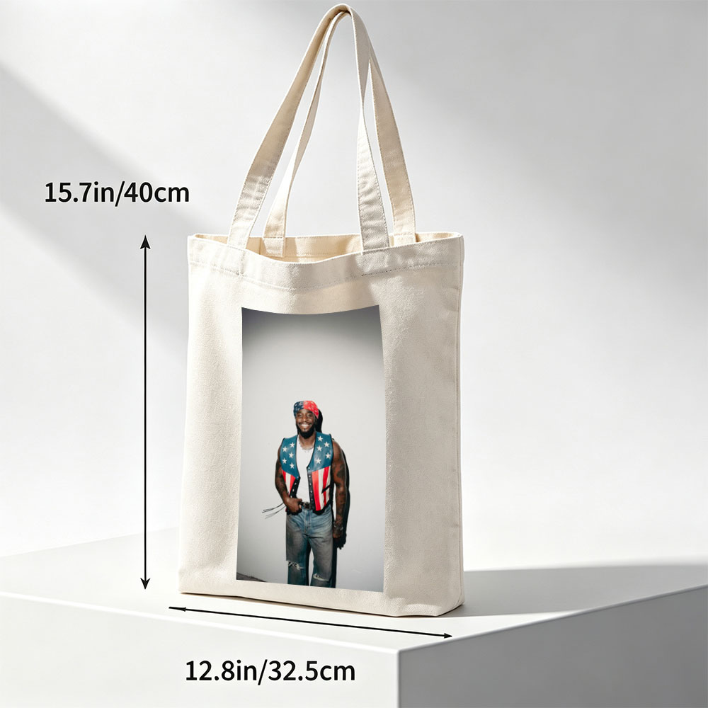 T-Pain in Patriotic Vest and Bandana, Standing Confidently Against a Plain Background - Canvas tote bags