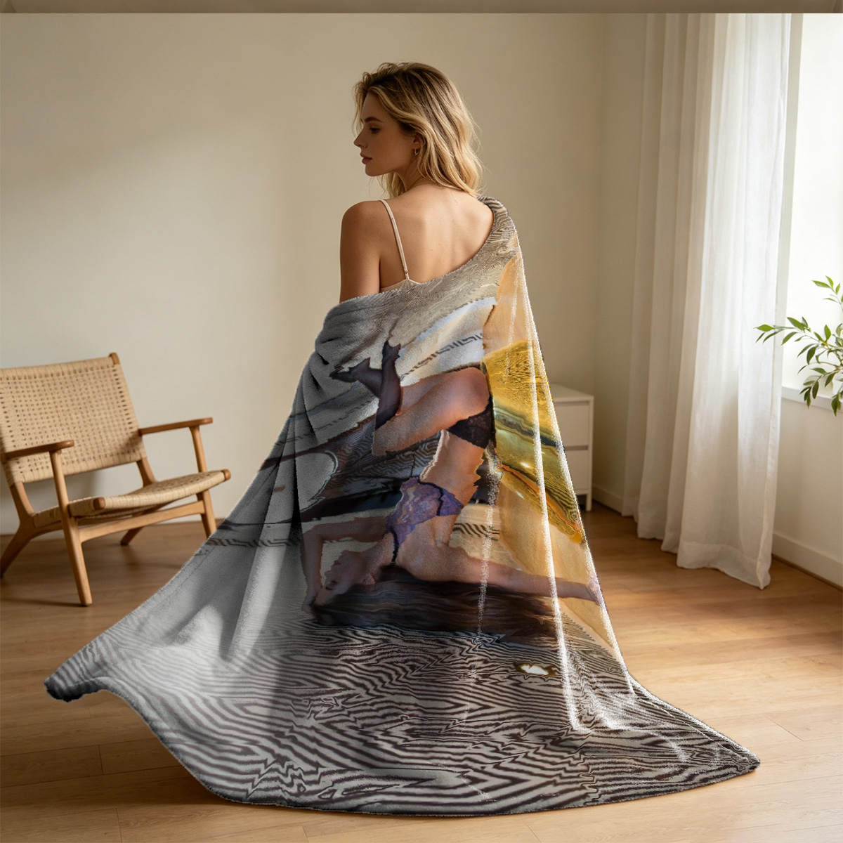 Two Women in Black and White Dominatrix Outfits in Luxury Penthouse. - Blanket