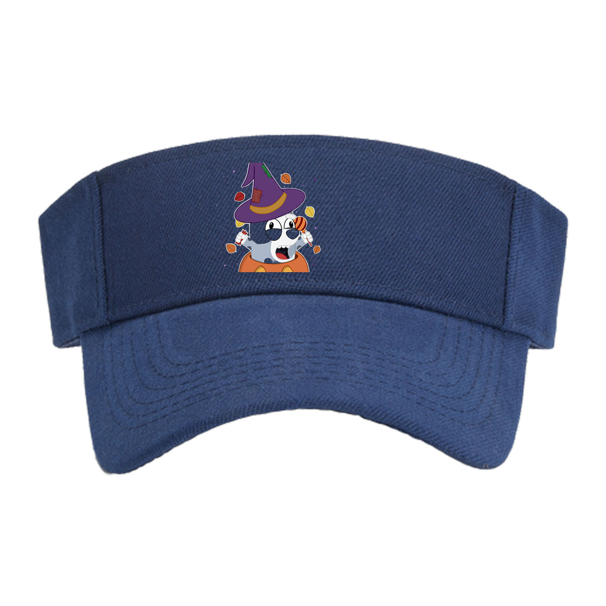 It's Spooky Season! Cartoon Dog in Witch Hat and Pumpkin -  Visor cap