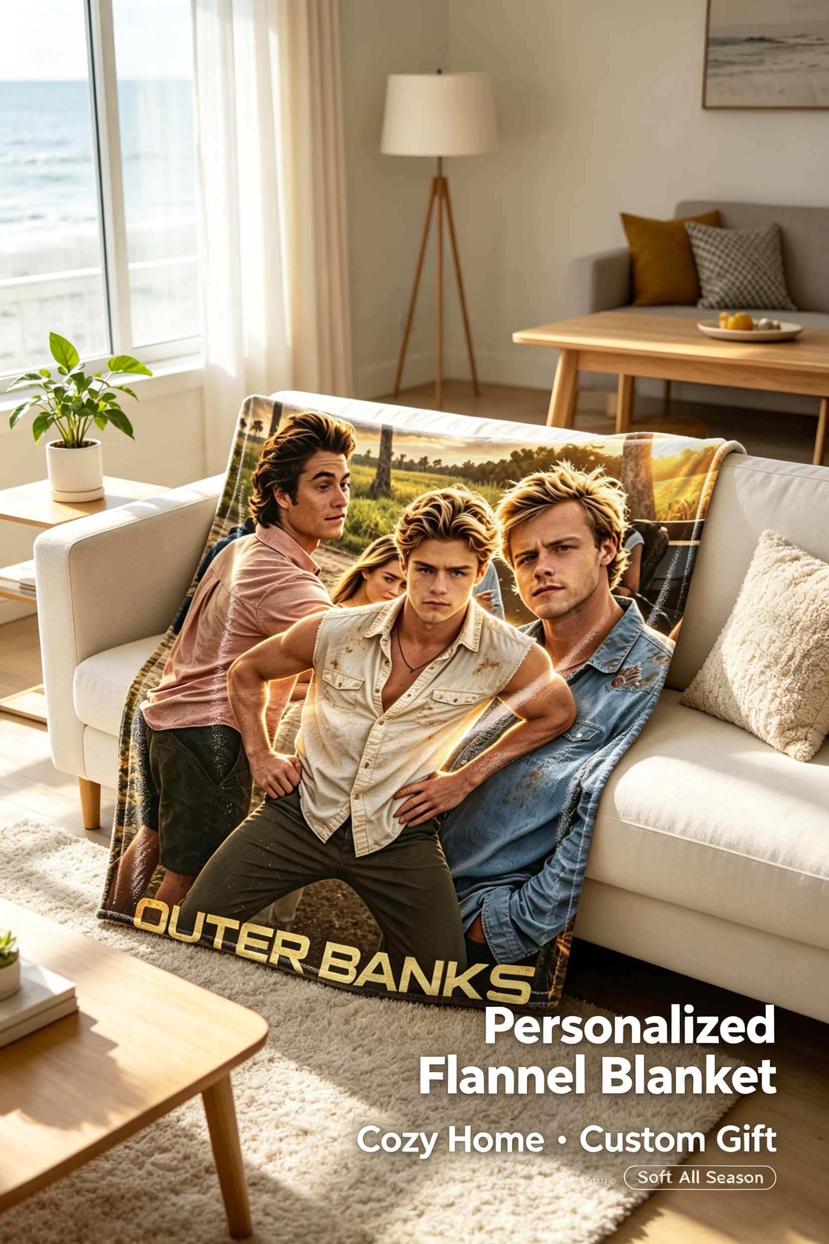 Custom Face Blanket Outer Banks Season 5 Flannel Blanket Perfect for Fans of the Netflix Series Ideal Gift or Giveaway for Teen Drama Enthusiasts