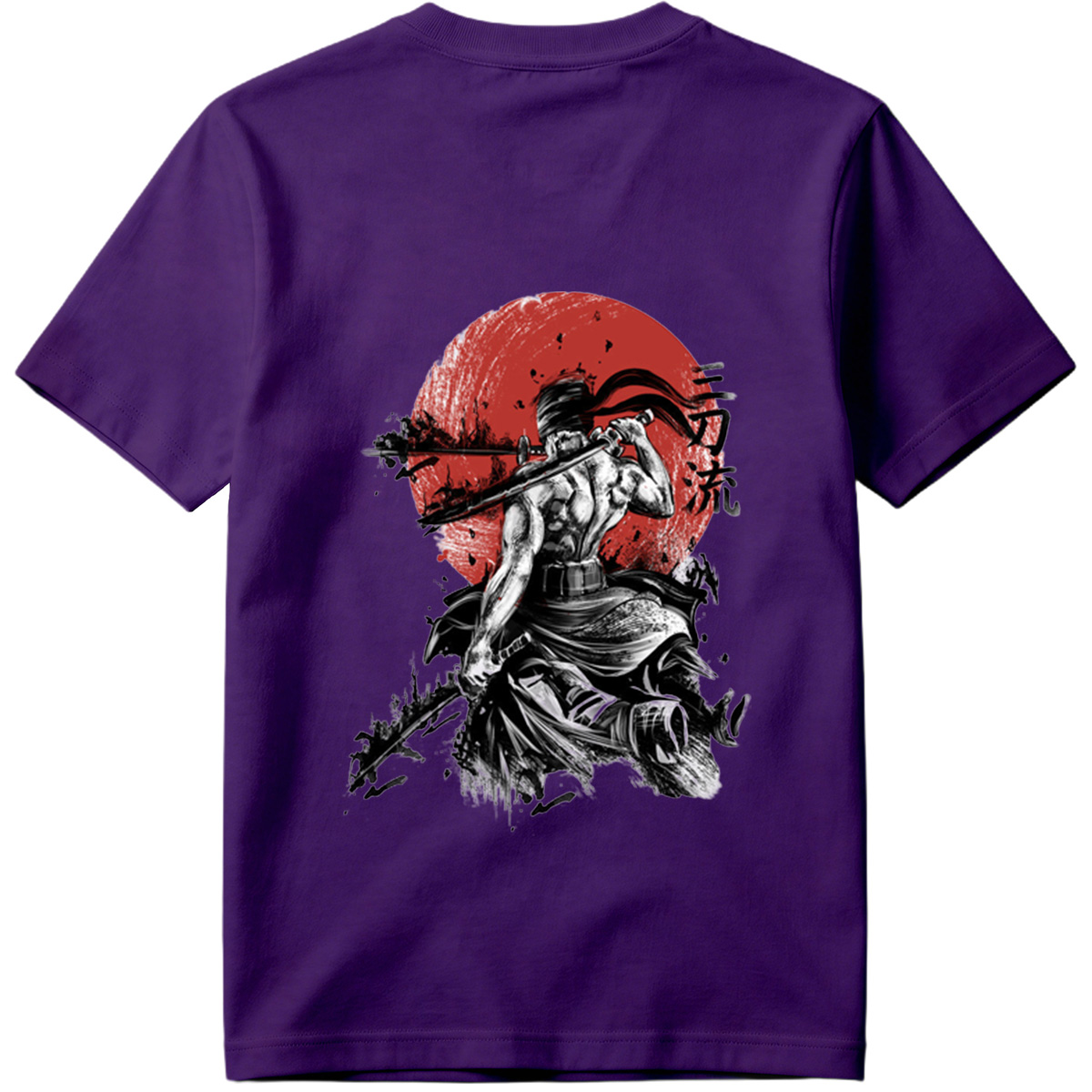 Samurai Warrior with Dual Swords Against Red Sun - Tee