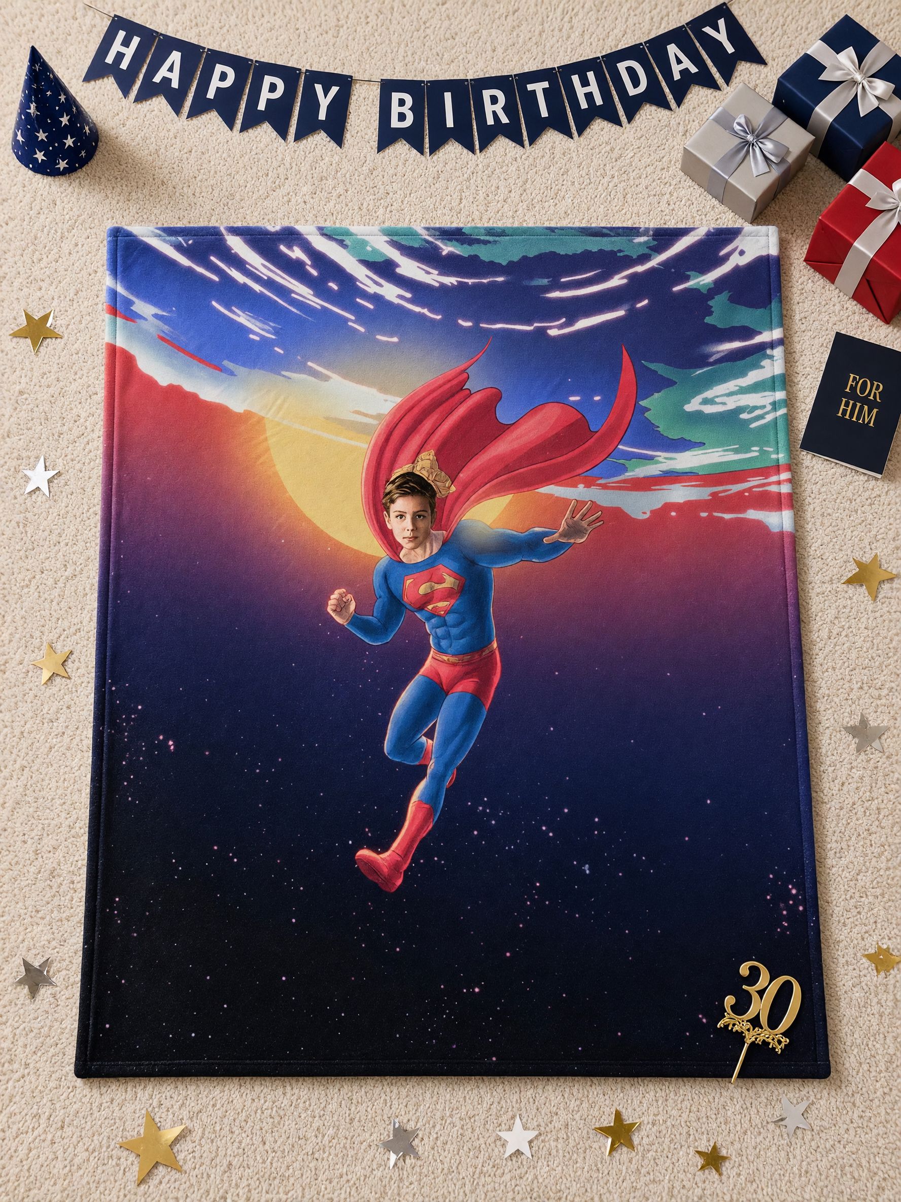 Custom Photo Flannel Blanket Personalized Superhero Face Throw Ultra Soft Skin Friendly Bed Couch Blanket Gift
