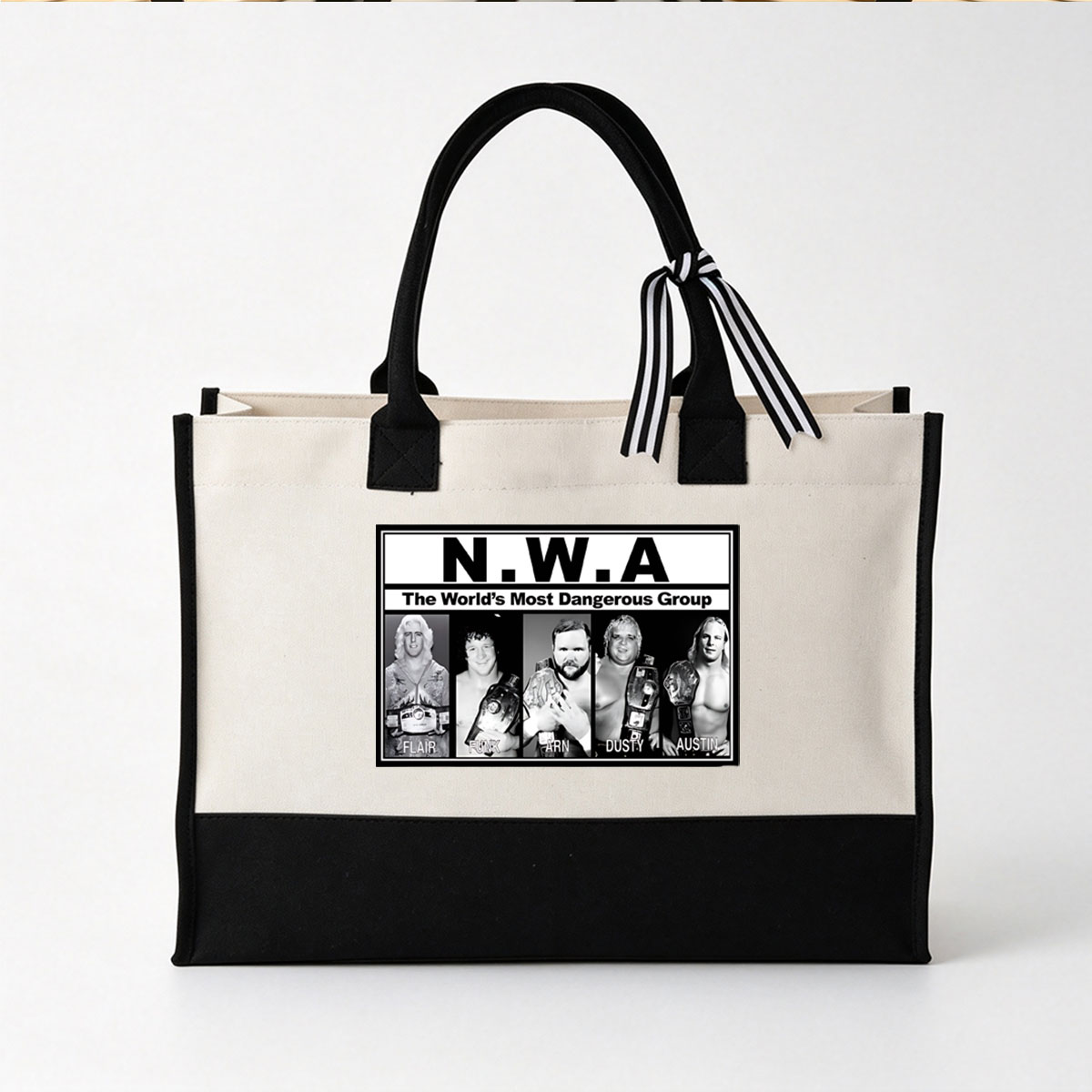 N.W.A: Flair, Funk, Arn, Dusty, Austin – The World's Most Dangerous Group - Canvas patchwork gift tote bag