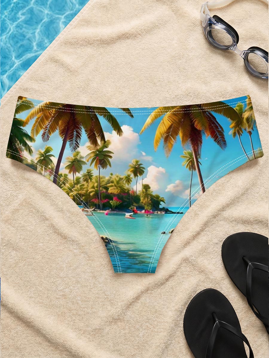 Tropical Paradise with Palm Trees and Crystal Clear Water -  Men's swim trunks