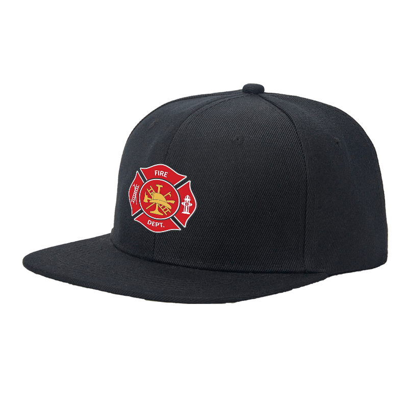 Flat Brim Baseball Cap Fire Dept Emblem Print Streetwear Underground Skate Style for Basketball Court Skate Park Urban Lifestyle Skaters Rappers Streetwear Enthusiasts