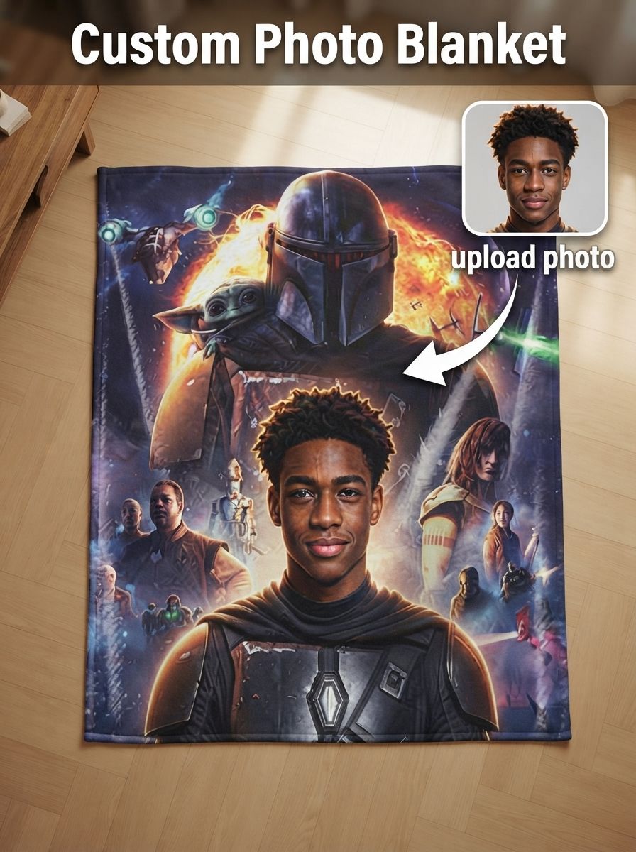 Custom Face Photo Flannel Blanket Personalized Sci-Fi Warrior Fleece Throw for Bed Sofa and Movie Nights Unique