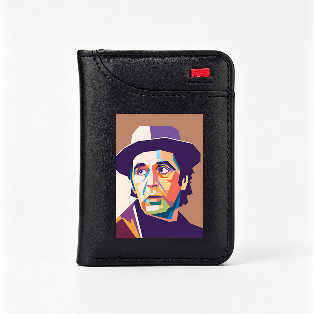 Colorful Geometric Portrait of a Man in a Hat - Vertical Style Wallet