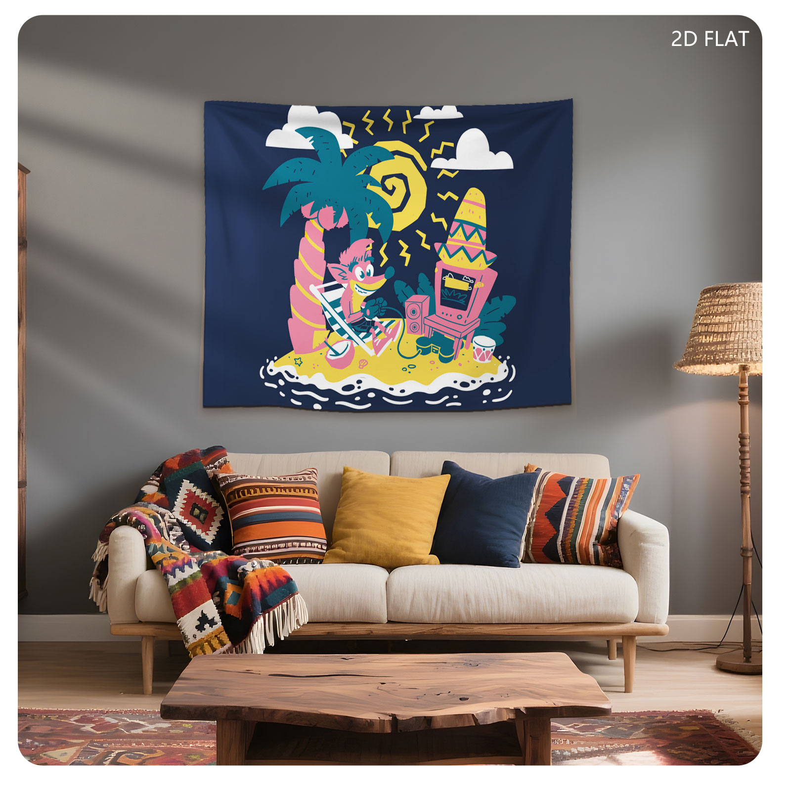 Crash Bandicoot on a Tropical Island with DJ Setup - Tapestry