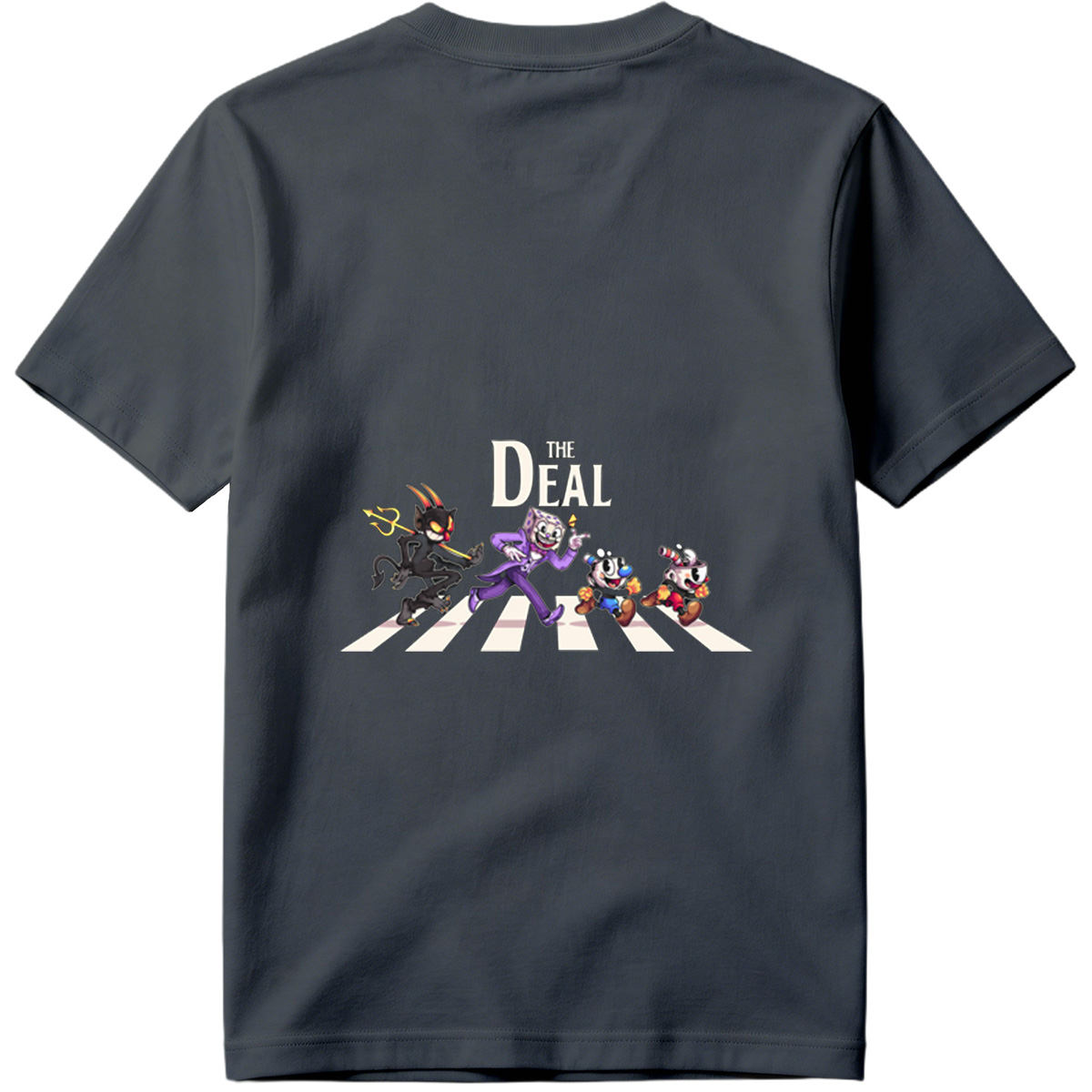 Cuphead, The Devil, and Mugman Crossing the Street – 