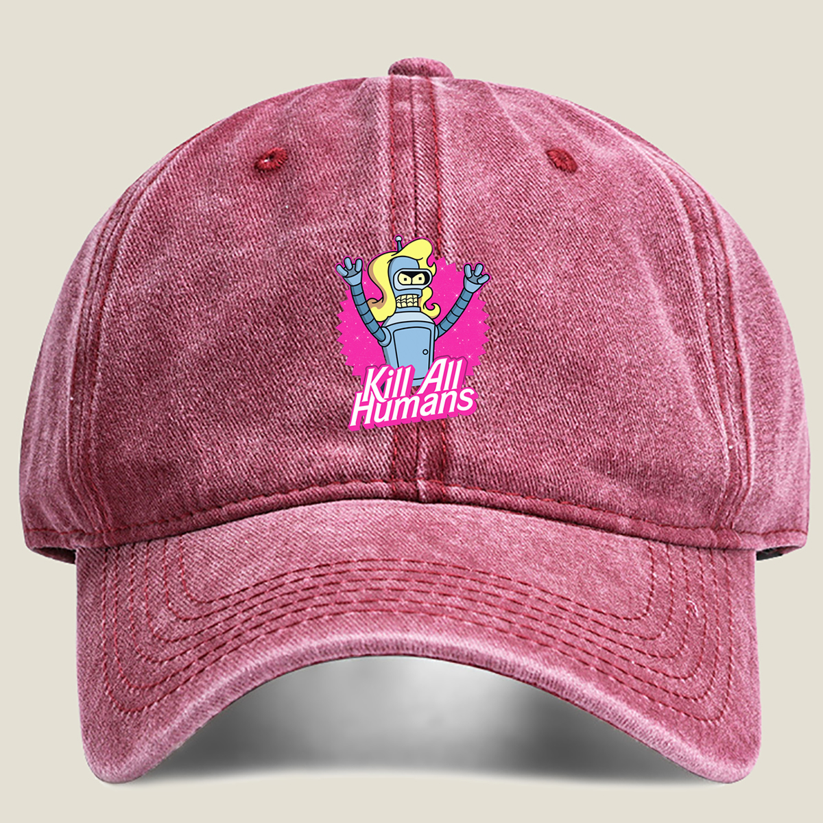 Futurama Bender Kill All Humans - Washed Denim - Baseball Cap