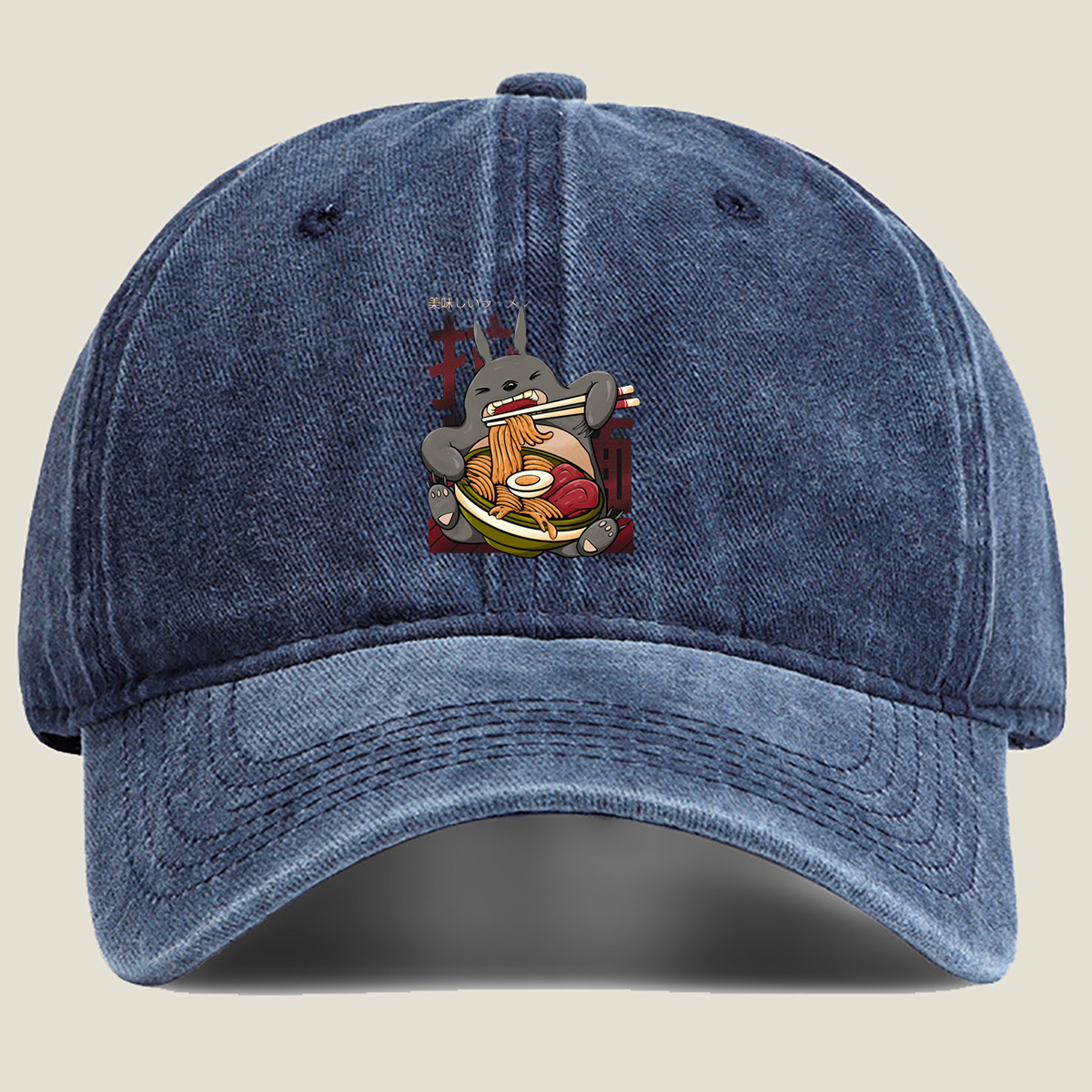 Totoro Enjoying Ramen - Washed Denim - Baseball Cap