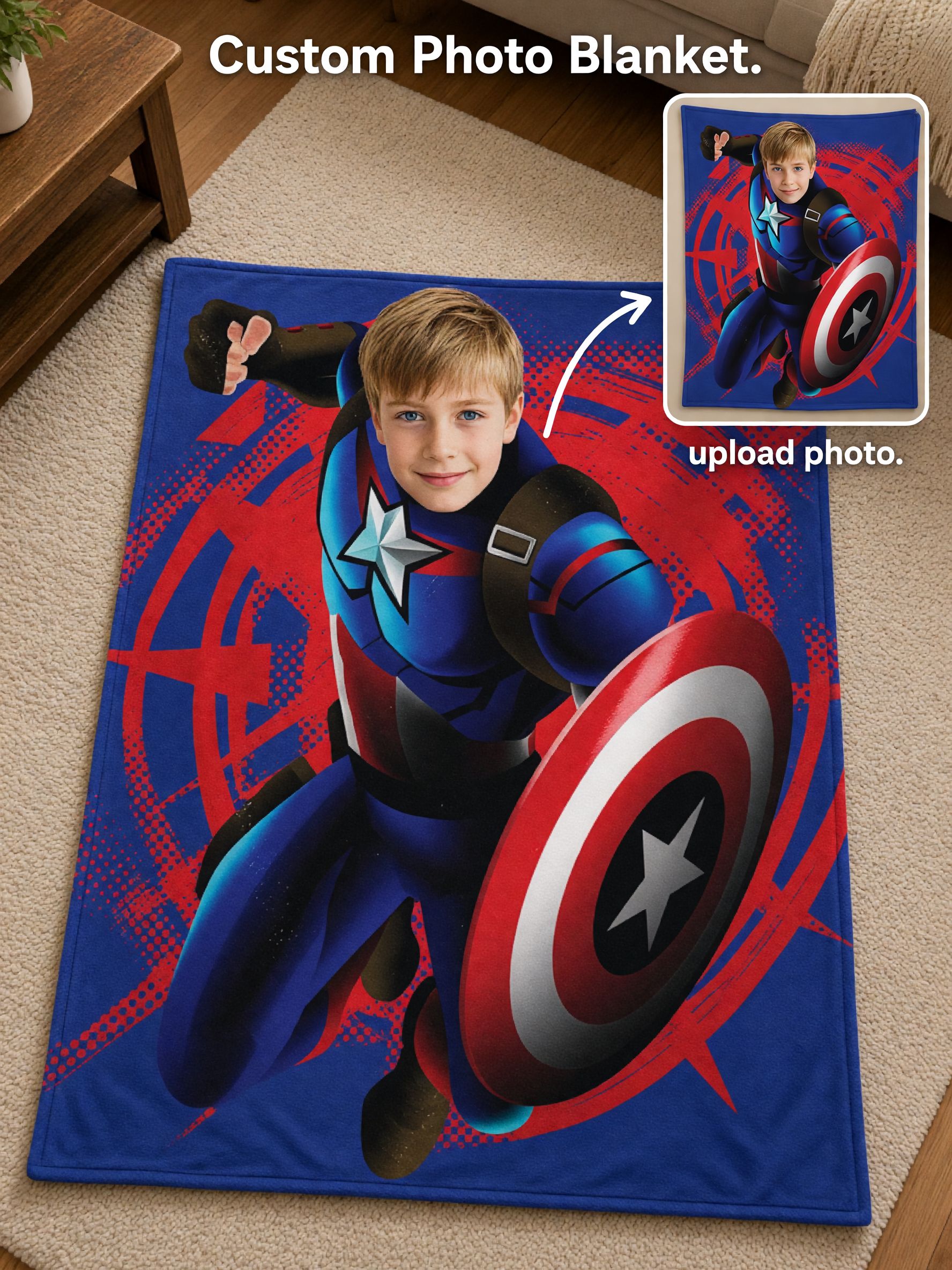 Custom Face Superhero Flannel Blanket Ultra Soft Plush Throw Ideal Personalized Gift for Kids and Superhero Fans