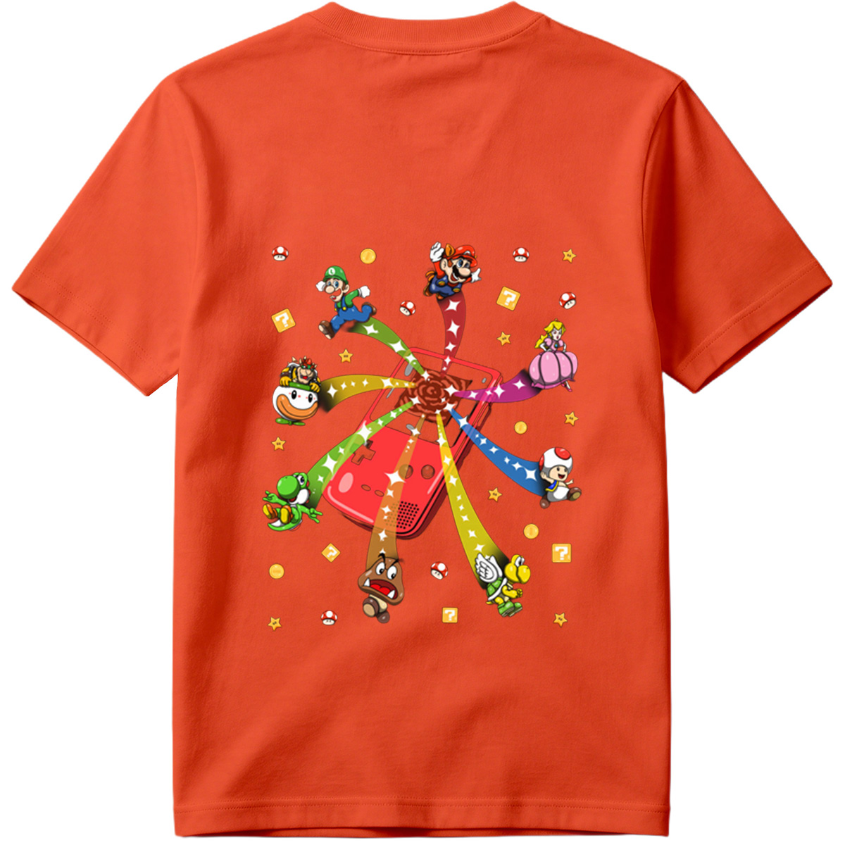 Super Mario Characters Bursting from a Game Console - Tee