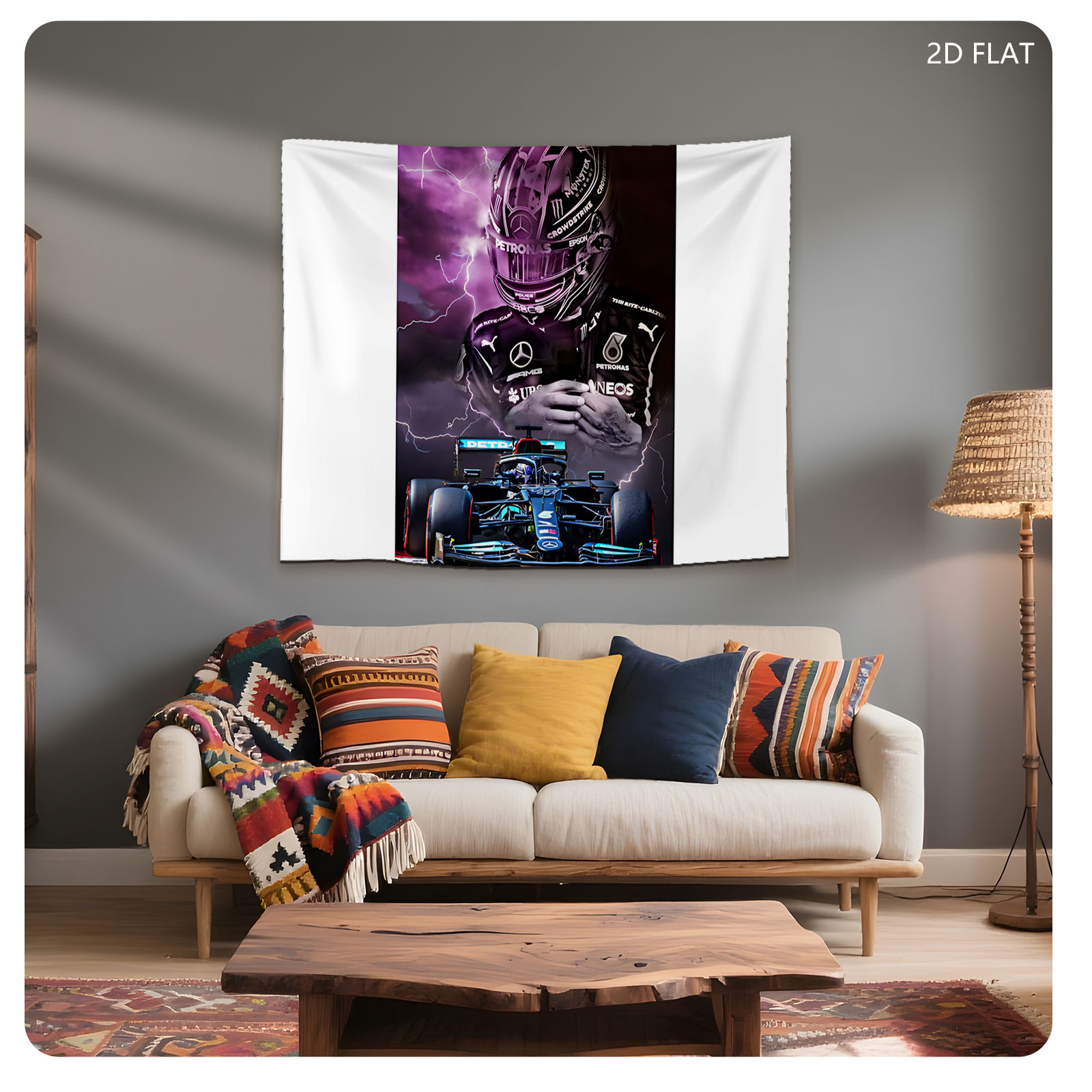 Lewis Hamilton, Mercedes-AMG Petronas F1 Driver, in Action with Lightning Background - Tapestry