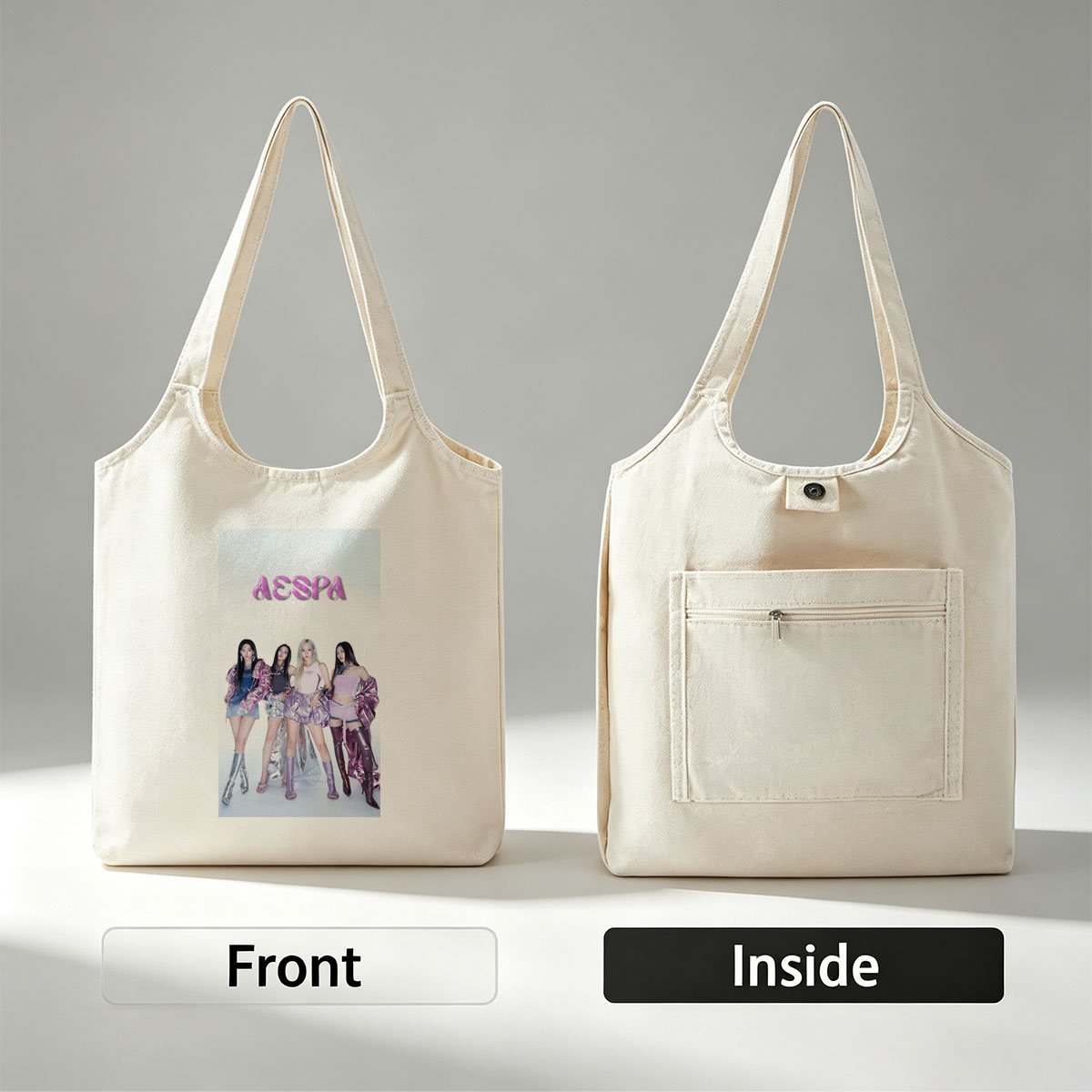 AESPA Group Pose in Futuristic Fashion Against White Background - Canvas shoulder bags/