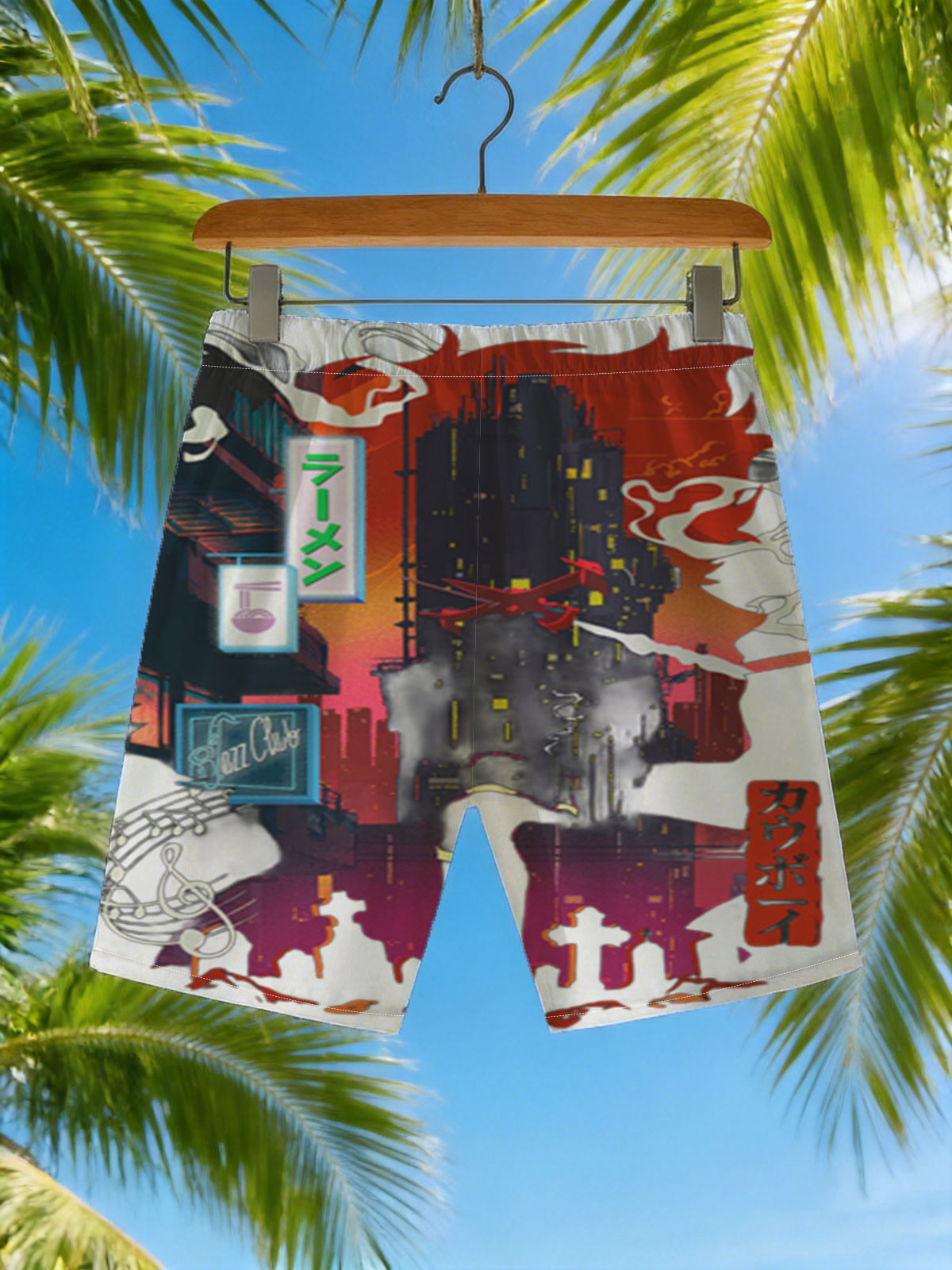 Cowboy in Neon City: Ramen, Jazz Club, and Flying Plane -  Beach shorts