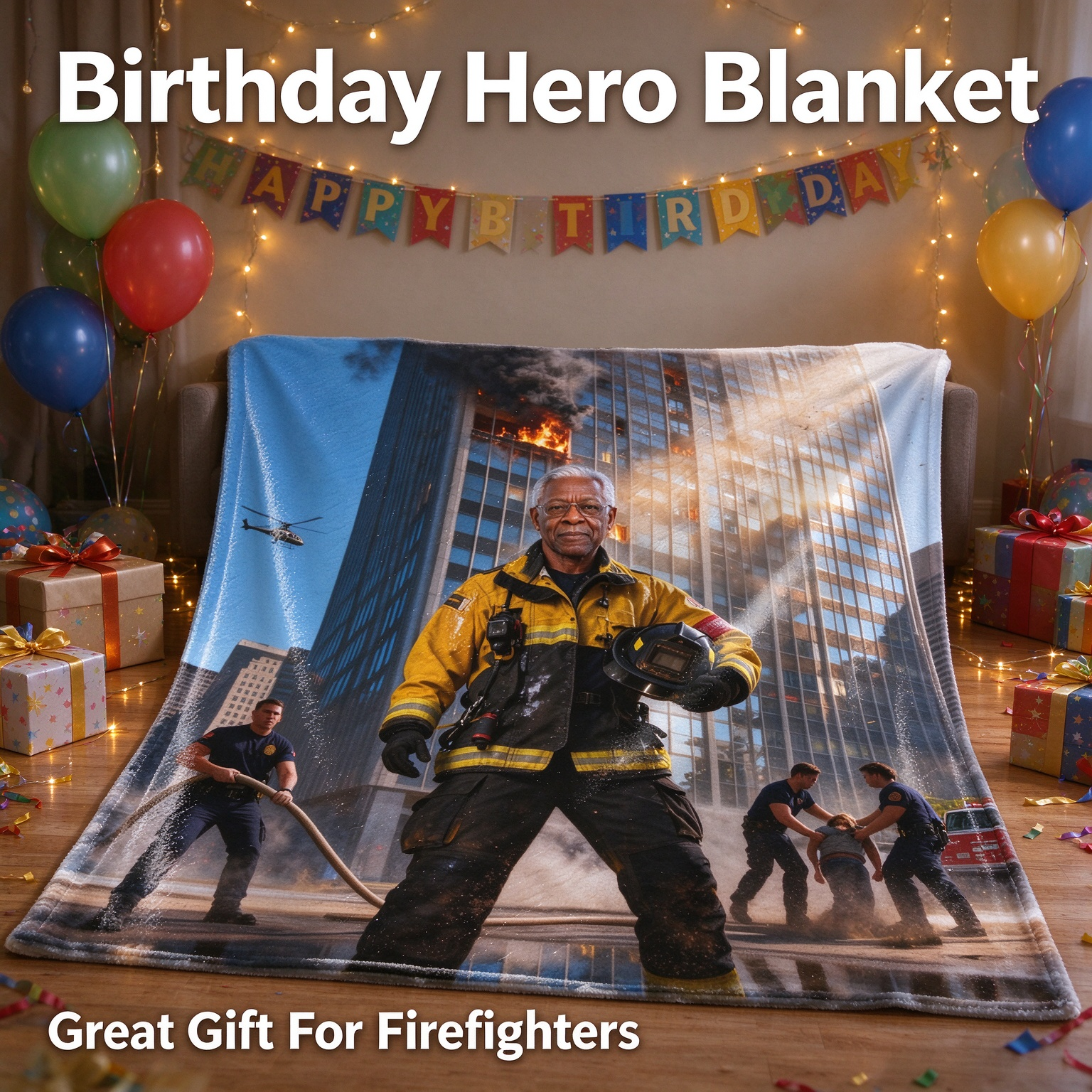 Custom Firefighter Photo Blanket Personalized Face Flannel Throw Ultra Soft Cozy Keepsake Gift for Bed and Couch