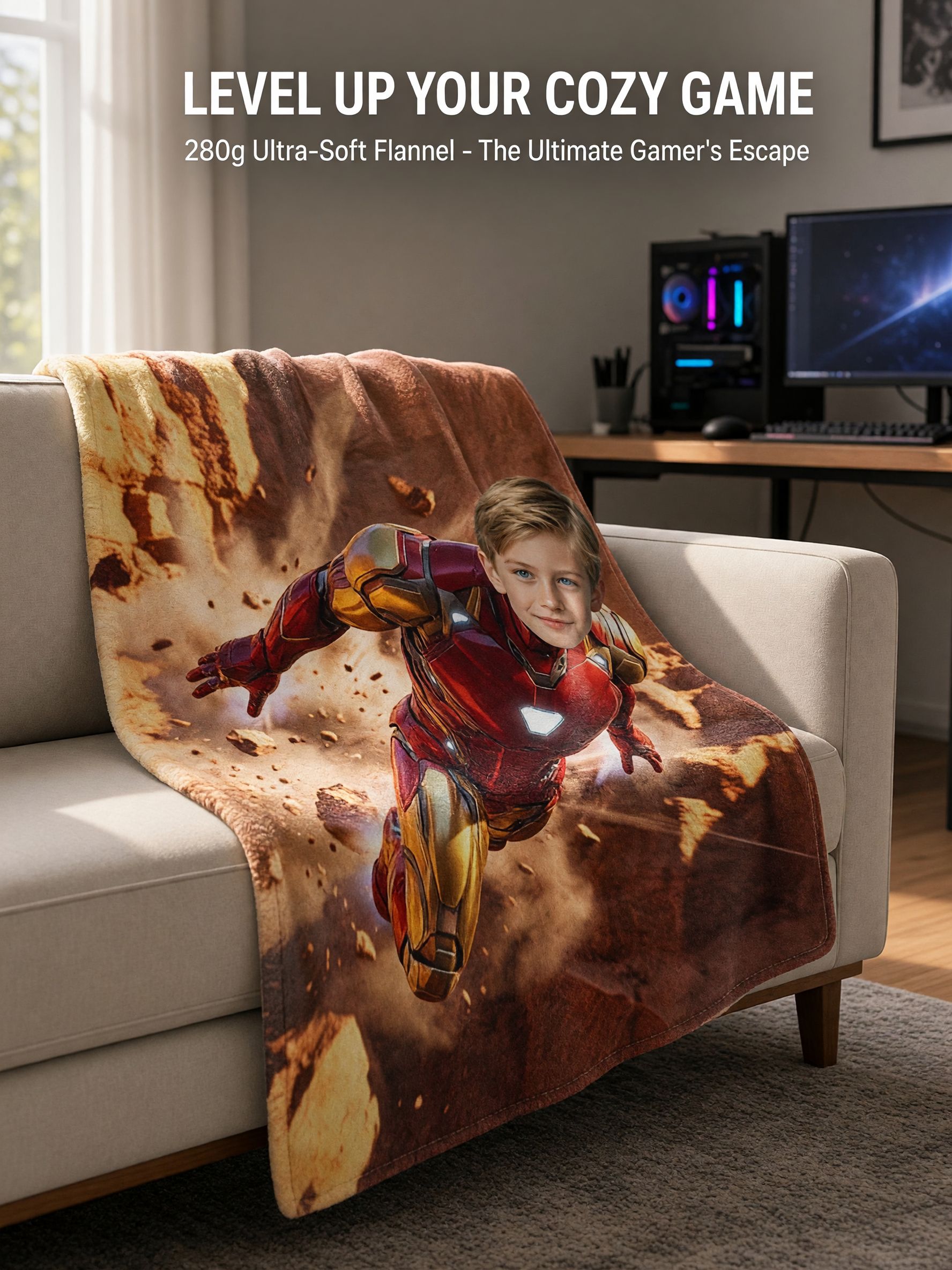 Custom Face Photo Blanket, Personalized Superhero Flannel Fleece Throw, Cozy Plush Gift for Bed and Sofa