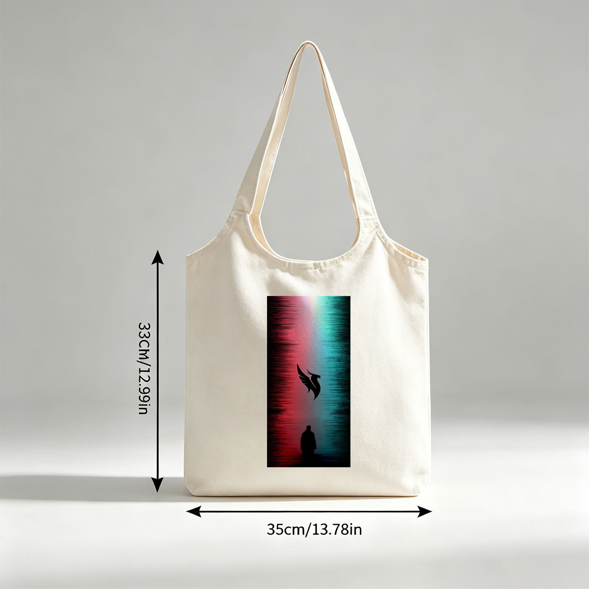 Linkin Park - Silhouette of a Man Standing Before a Winged Bird Symbol Against a Red and Blue Gradient Background - Canvas shoulder bags/