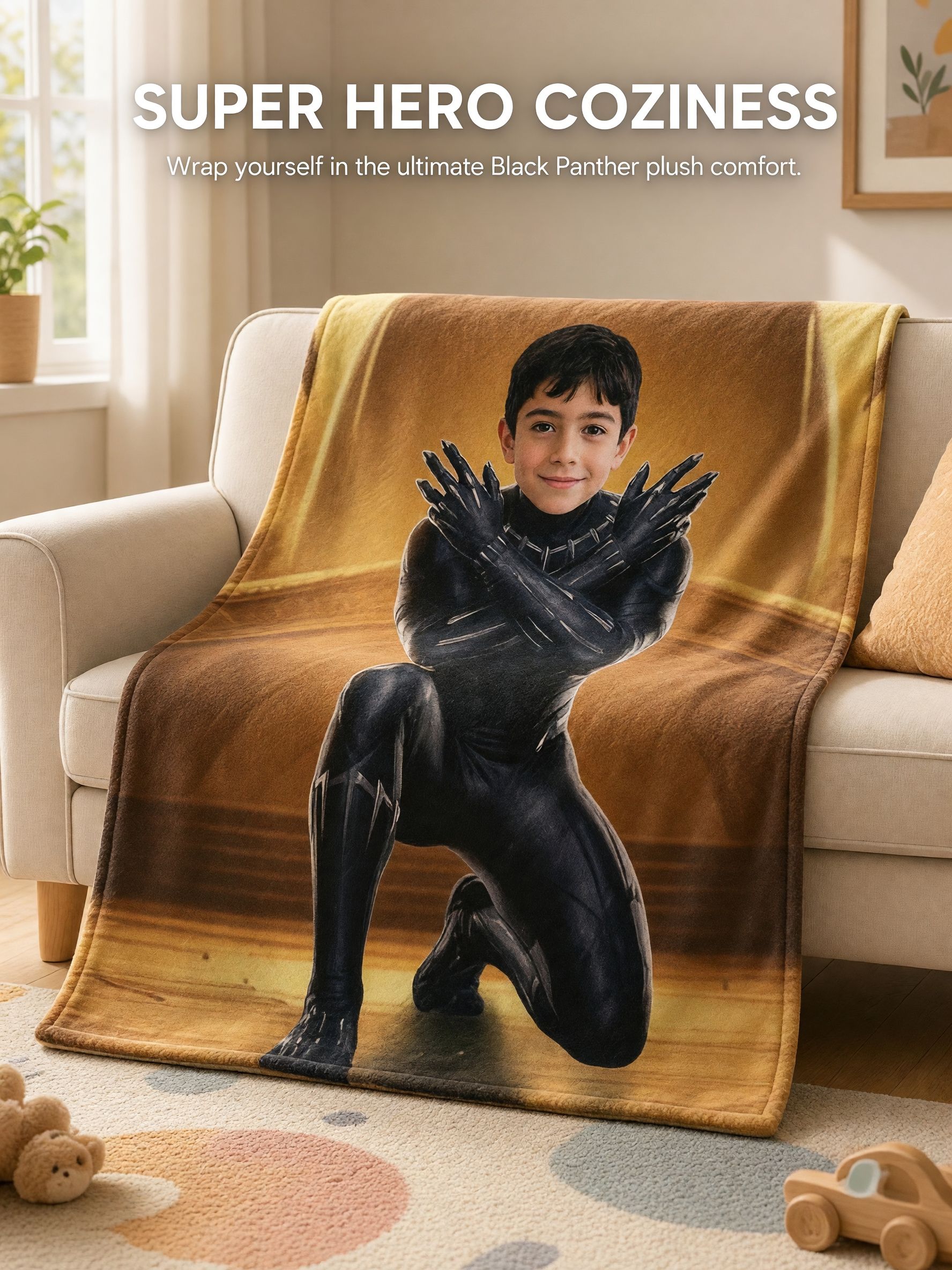 Custom Superhero Face Blanket Personalized Photo Flannel Throw Soft Warm Anti-Pilling Fleece Bed Couch Keepsake Gift