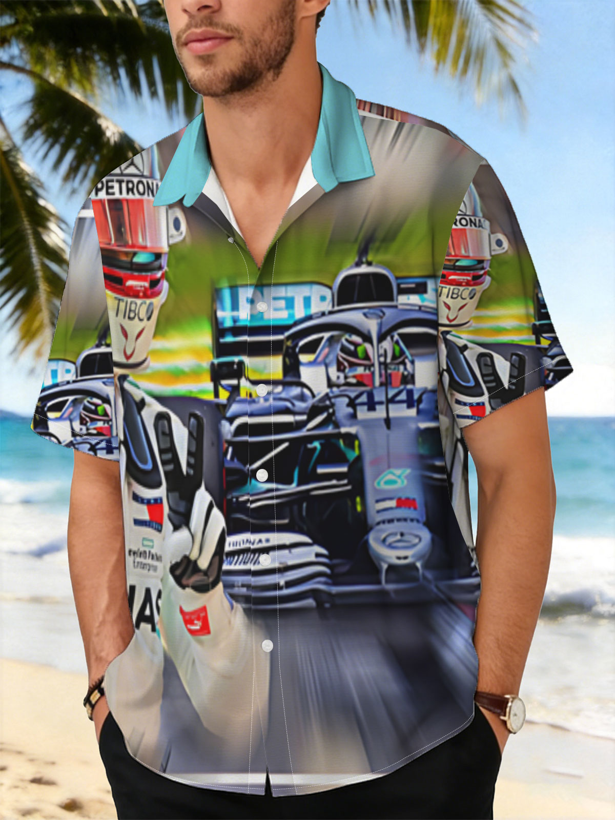 Lewis Hamilton, Mercedes F1 Driver, Celebrating Victory on Track -  Shirt