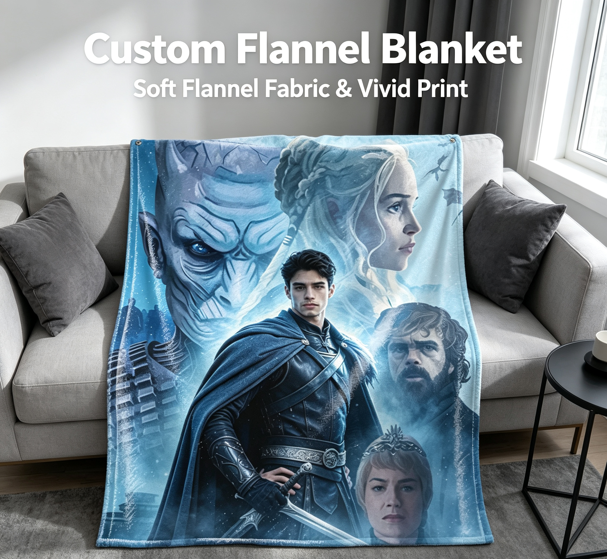 Custom Face Blanket Game of Thrones Characters Flannel Blanket Cozy Home Decor Gift for Fans and Collectors