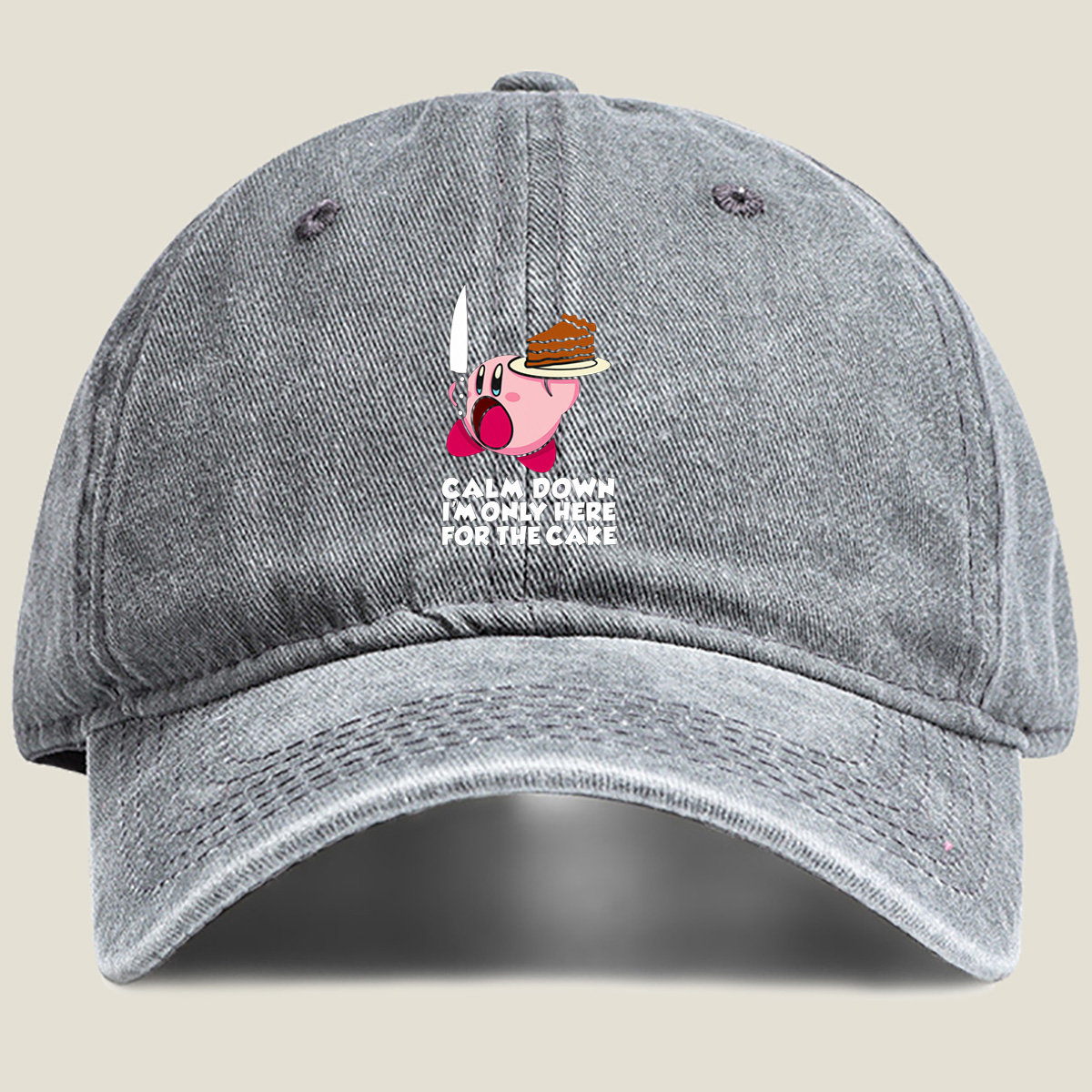 Kirby Cake Knife Humor - Washed Denim - Baseball Cap