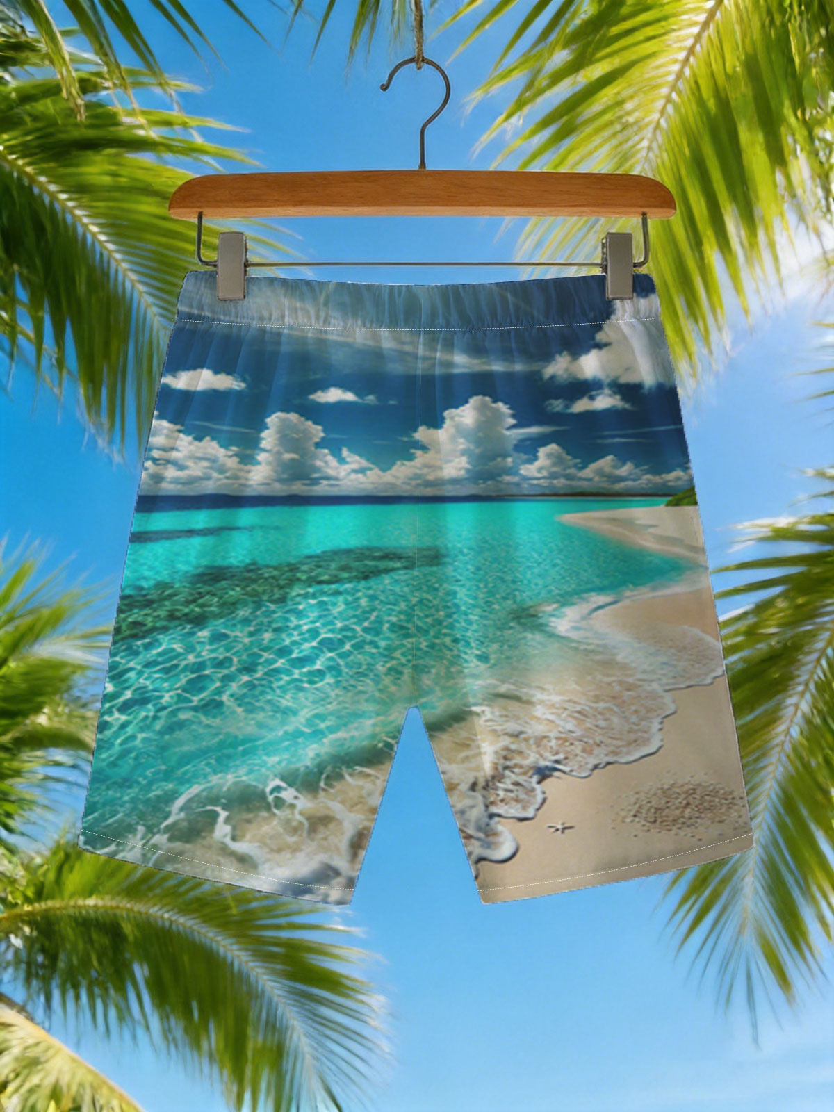 Crystal Clear Waters Meet Sandy Shore Under Bright Sunlight -  Beach shorts