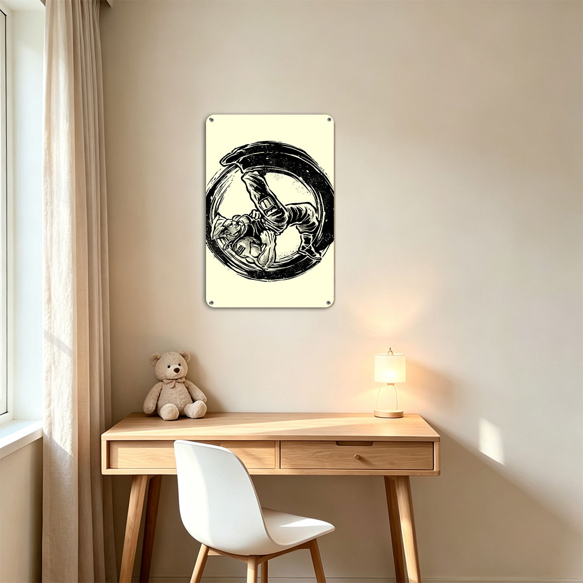 Samurai Warrior in Dynamic Combat Pose within Circular Frame - painting