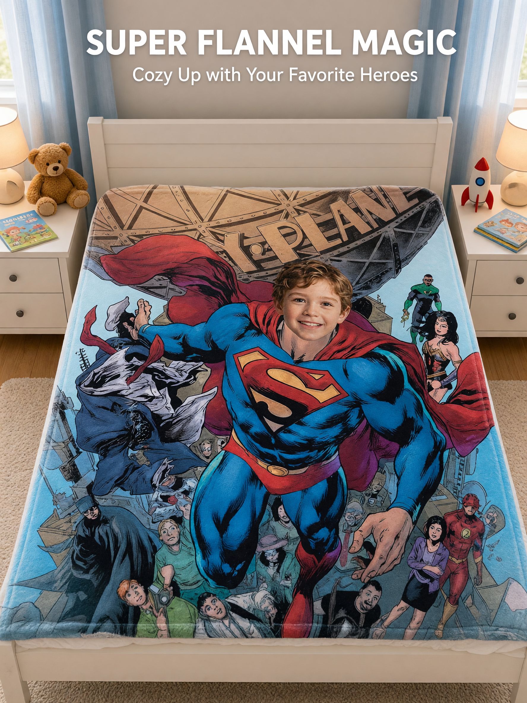 Personalized Custom Face Superhero Flannel Blanket Ultra Soft Cozy Fleece Throw Ideal Gift for Kids