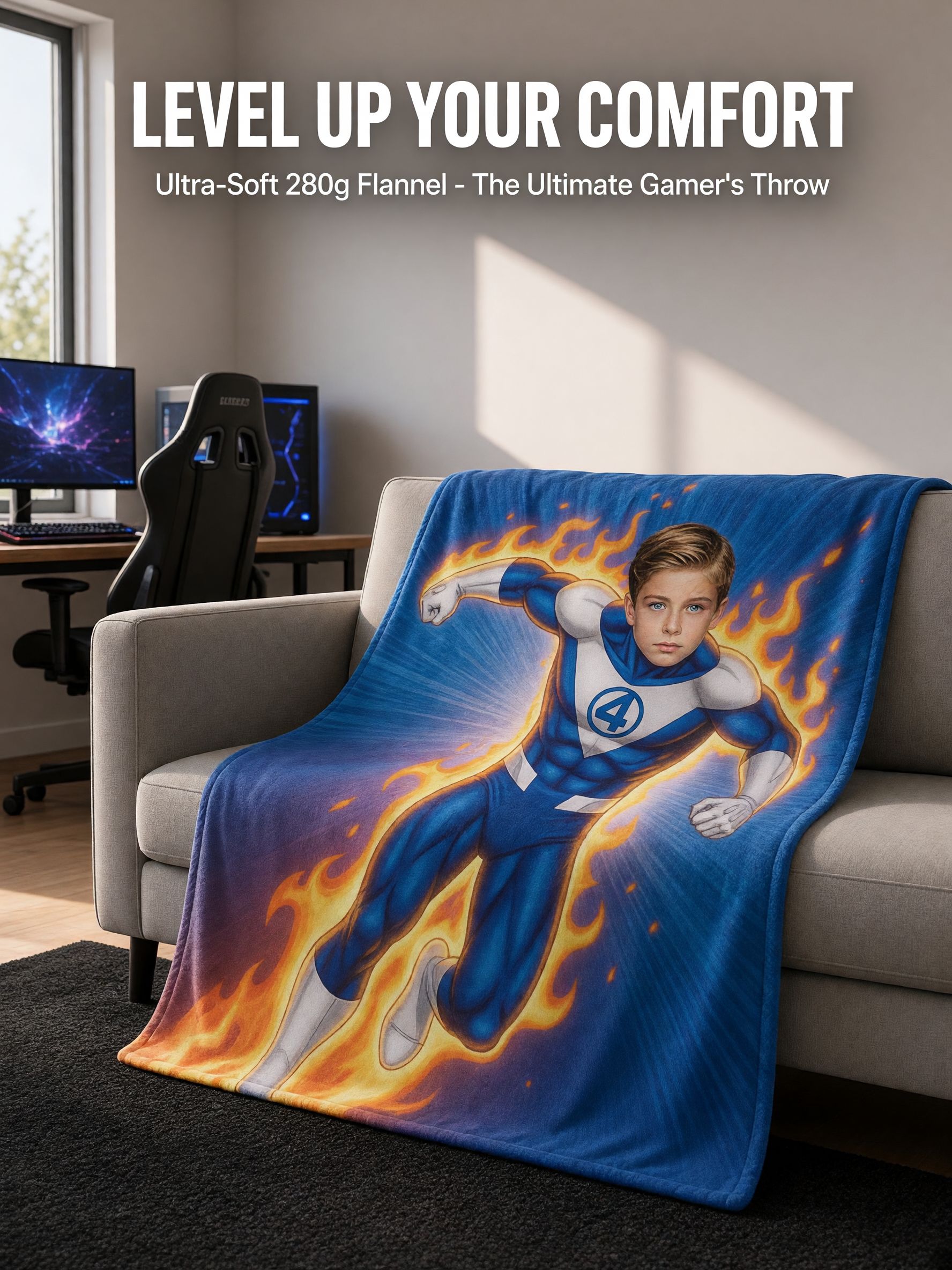 Custom Face Superhero Flannel Throw Blanket Personalized Photo Portrait Ultra Soft Plush Bed Fleece Wrap for Kids and