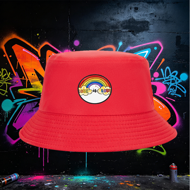 Unisex Fisherman Hat with Rainbow Love is Love Print - Classic Cotton Sun Hat for Outdoor Activities, Beach, Travel, and Pride Events - Perfect for Adults Seeking Comfortable and Expressive Headwear