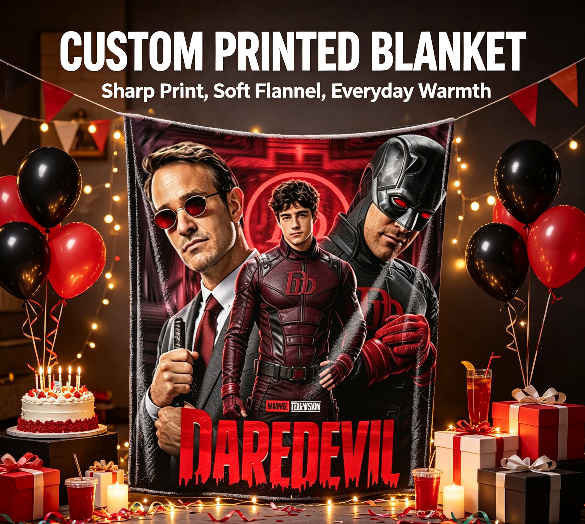 Custom Face Blanket Daredevil Born Again Flannel Blanket for Fans and Collectors – Perfect Gift or Giveaway for Marvel Television Series Enthusiasts