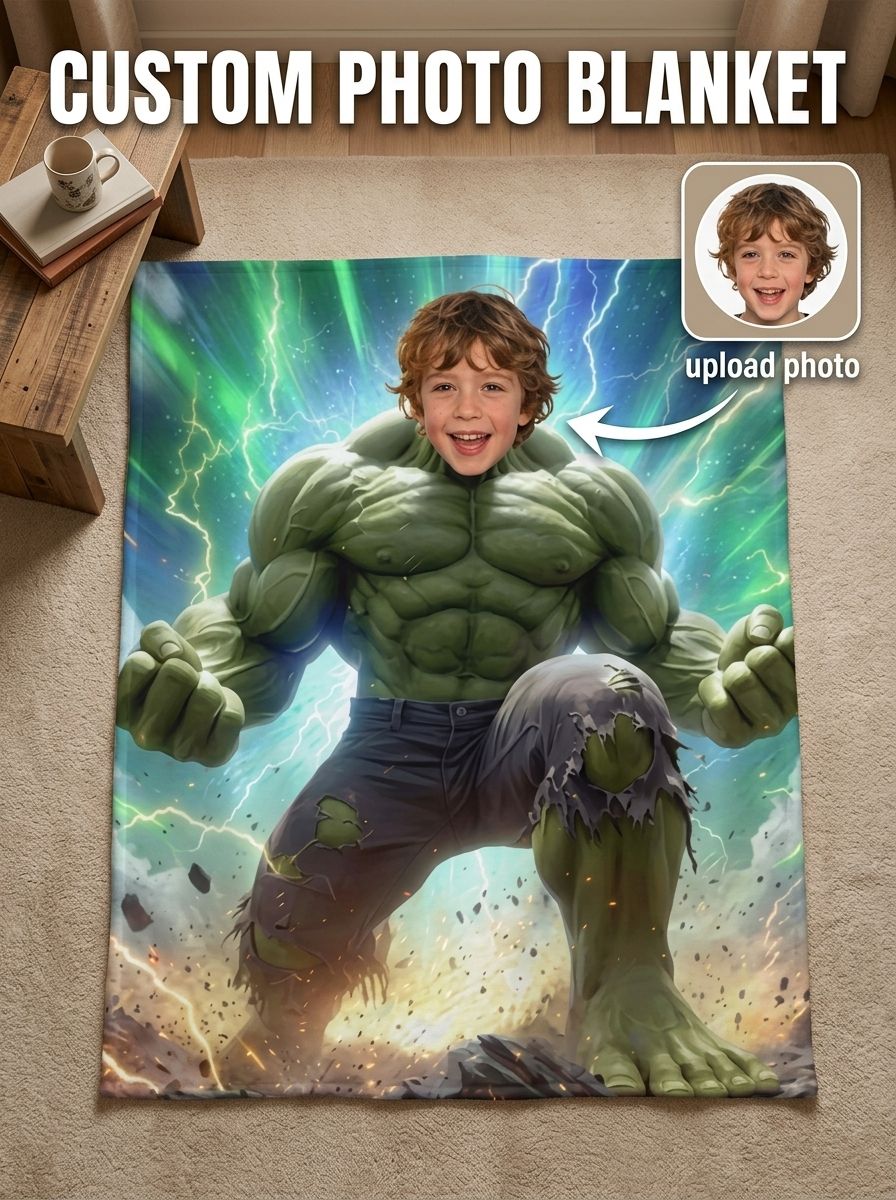 Custom Face Superhero Flannel Blanket, Personalized Photo Plush Throw for Kids and Adults, Cozy Novelty Gift