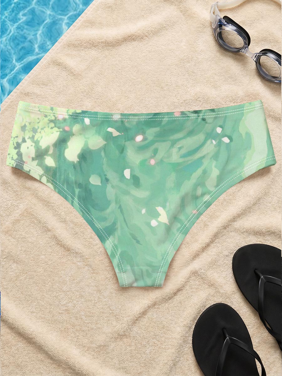 A woman floats gracefully in emerald waters, surrounded by blooming flowers and gentle ripples. -  Men's swim trunks