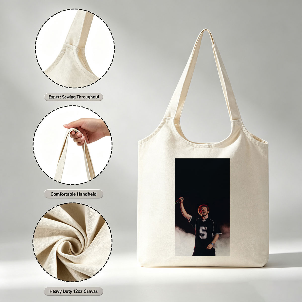 Lauv Performing on Stage with Microphone in Hand - Canvas shoulder bags/