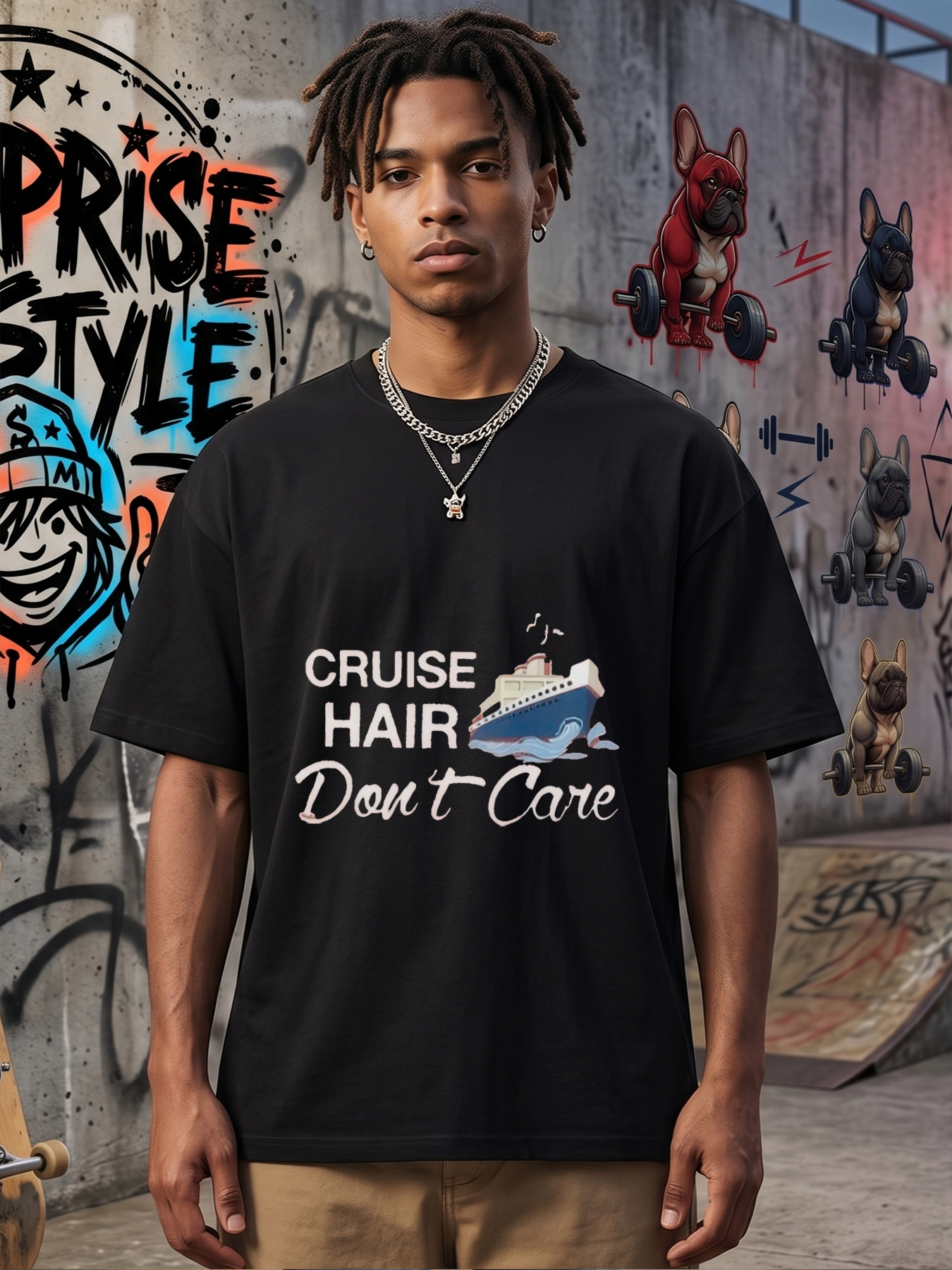 Men's Cruise Hair Don't Care Printed T-Shirt Cartoon Ship Design Casual Round Neck Lightweight Breathable Summer Short Sleeve Tee for Vacation Travel Outdoors Adults