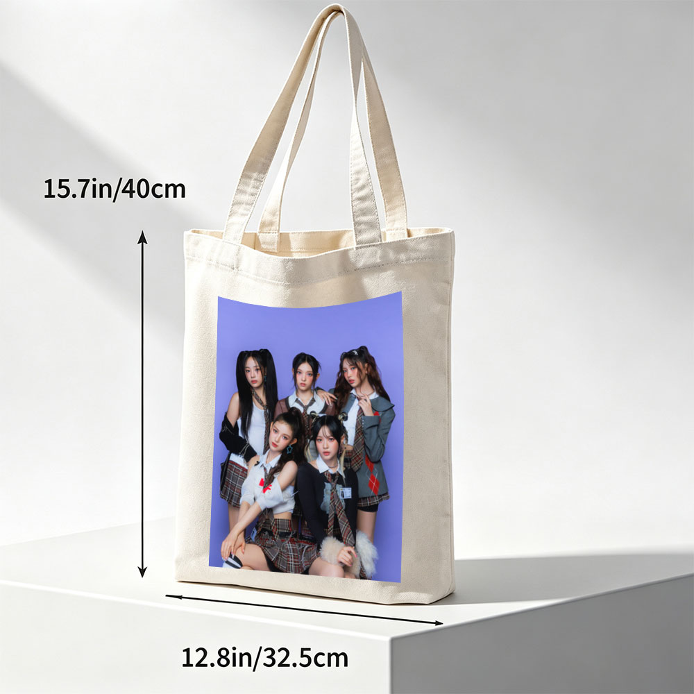 NewJeans School Uniform Concept Photo on Purple Background - Canvas tote bags