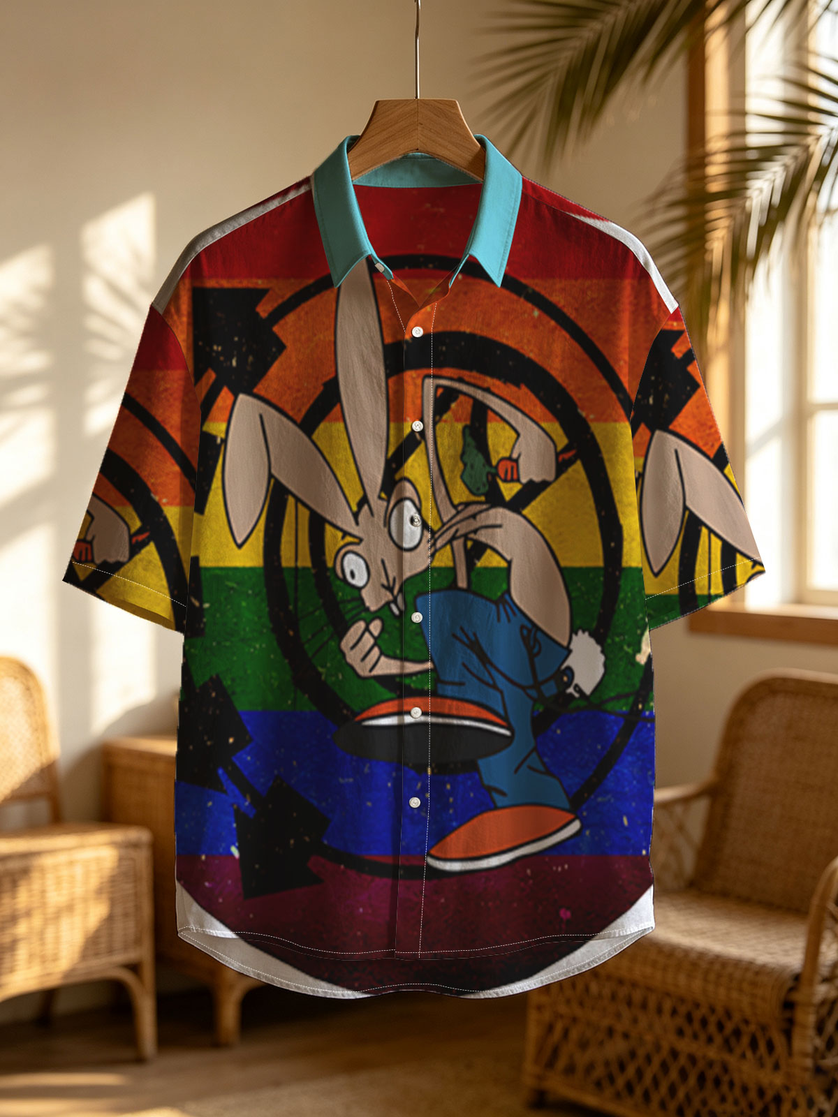 Bugs Bunny in Action: Classic Cartoon Character with Rainbow Background -  Shirt