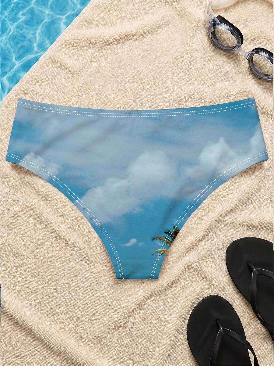 Sailboat near tropical island with palm trees under blue sky -  Men's swim trunks