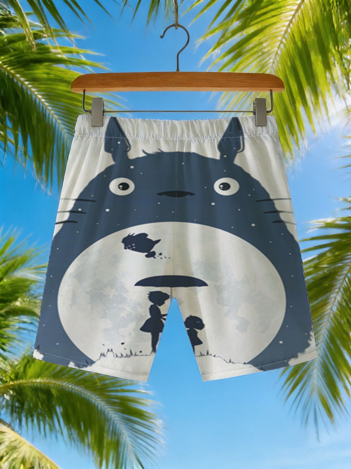 Totoro, Satsuki, and Mei under the Moonlight -  Beach shorts