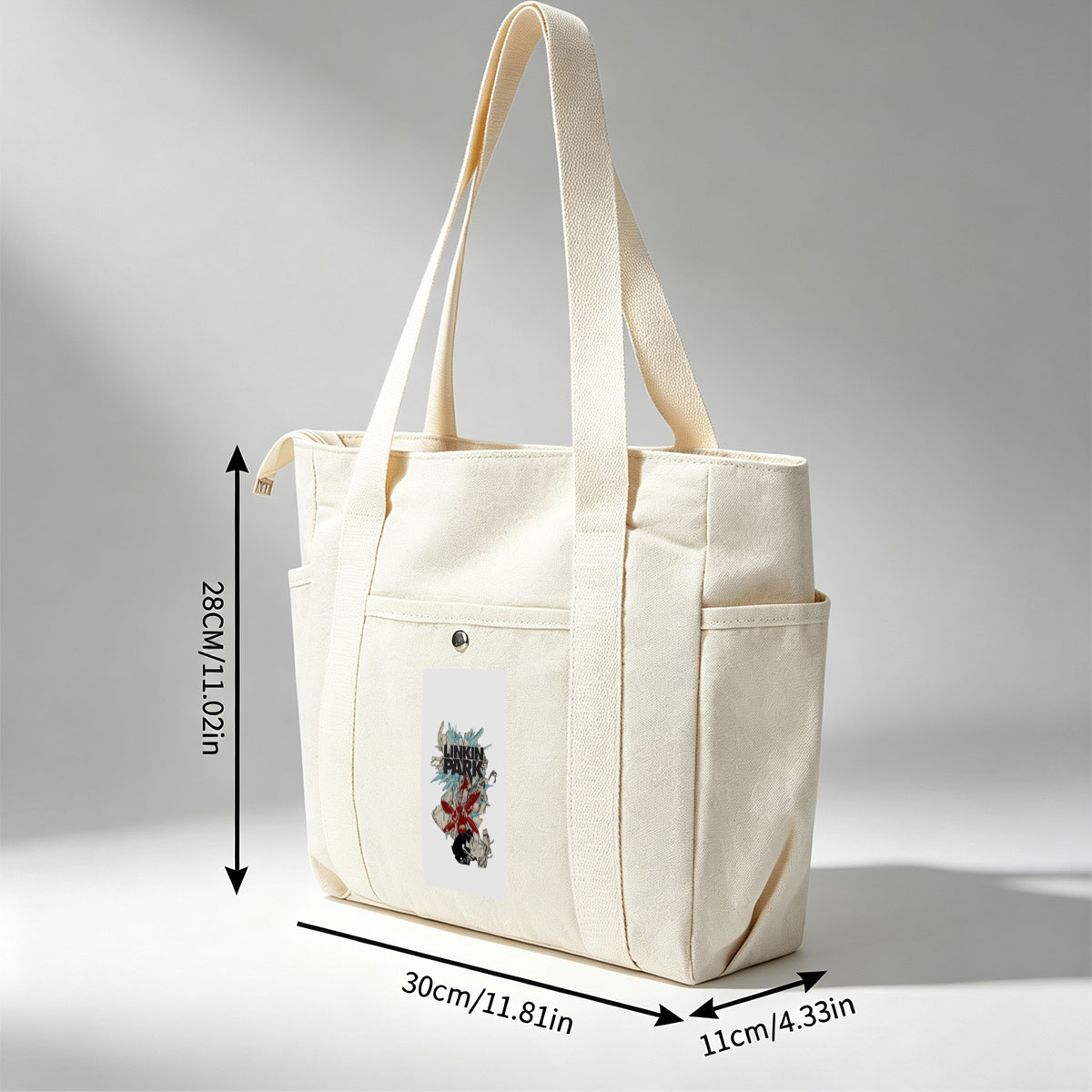 Linkin Park Band Artwork Featuring Abstract Design with Red and Blue Elements and a Figure in Contemplation - Multi-pocket bags