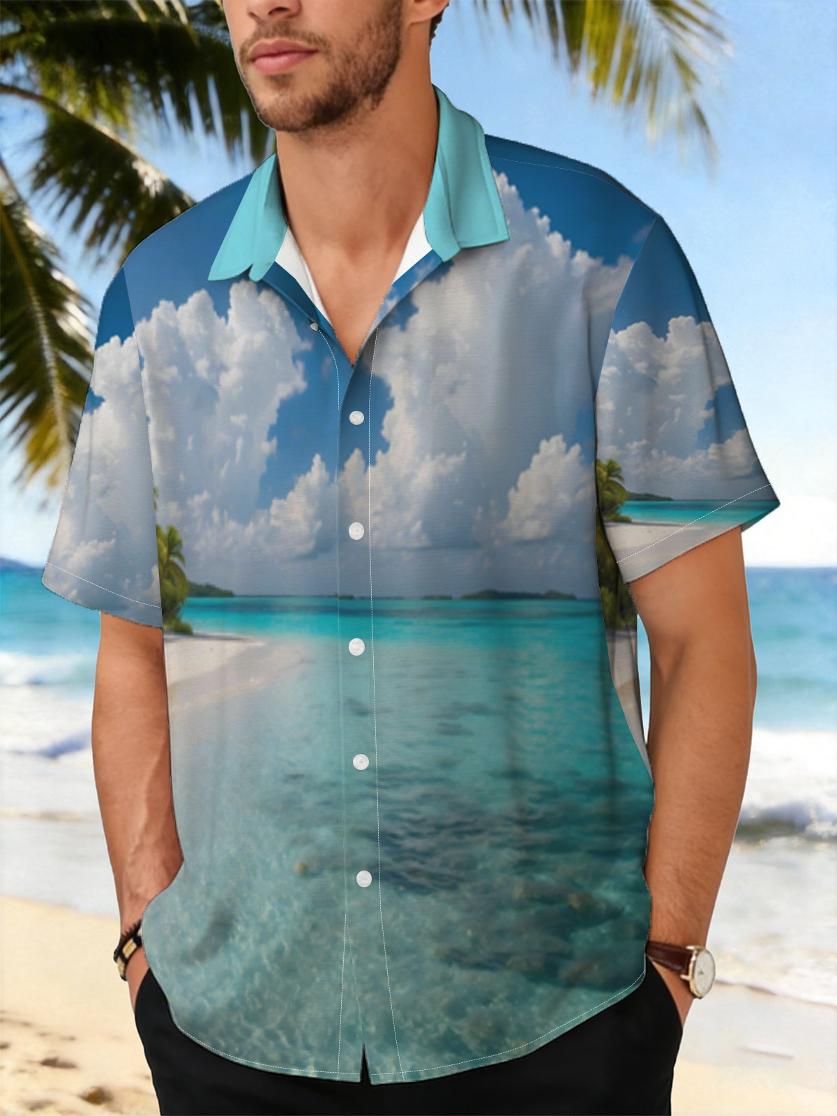 Crystal Clear Waters and White Sand Beach Under Blue Sky -  Shirt