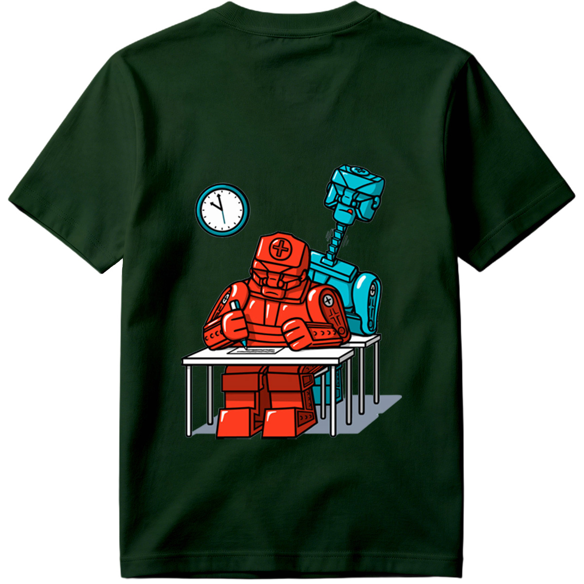 Red Robot Student at Desk with Blue Robot Friend - Tee