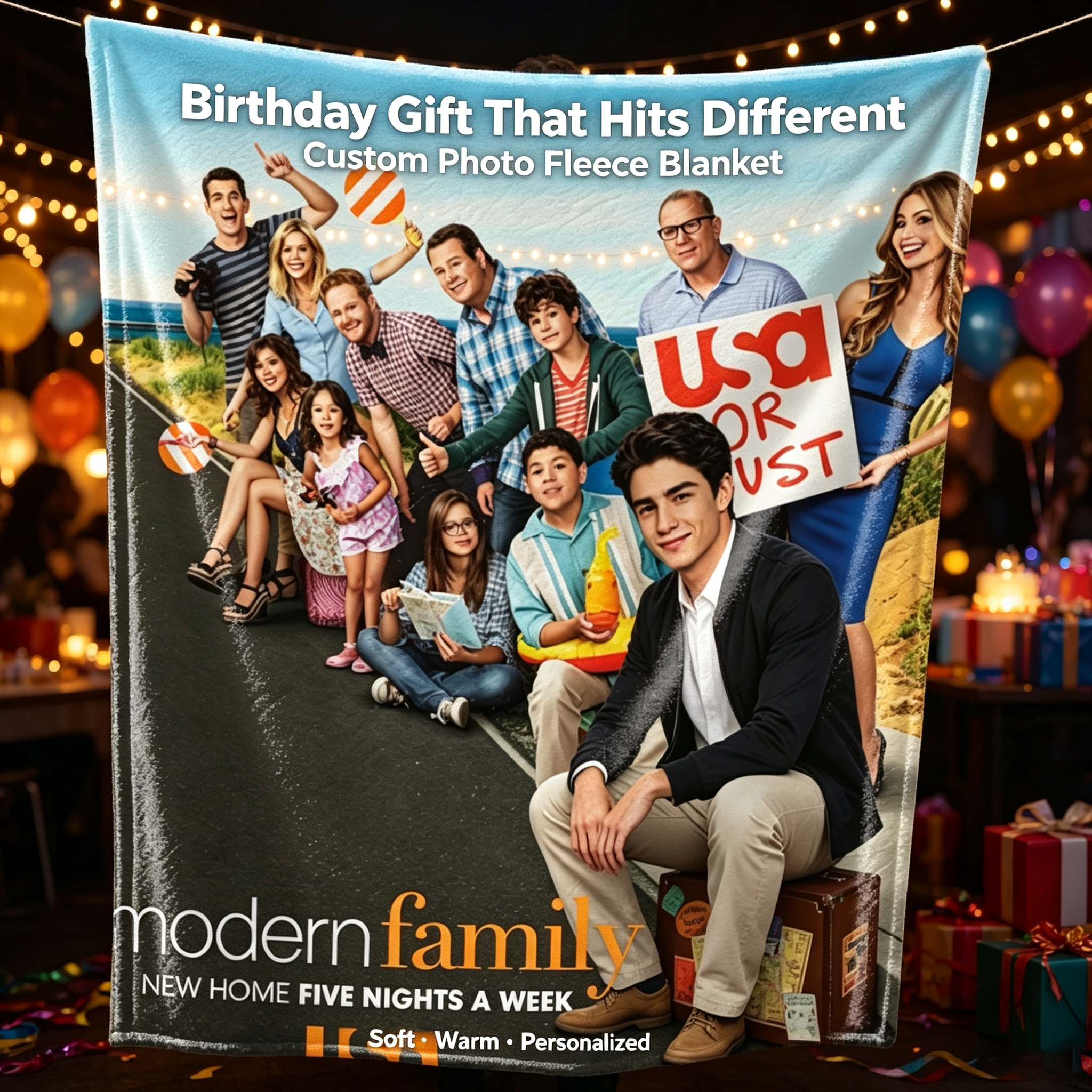 Custom Face Blanket Modern Family Flannel Blanket for Cozy Nights at Home – Perfect Gift or Giveaway for Fans of the USA Network Show