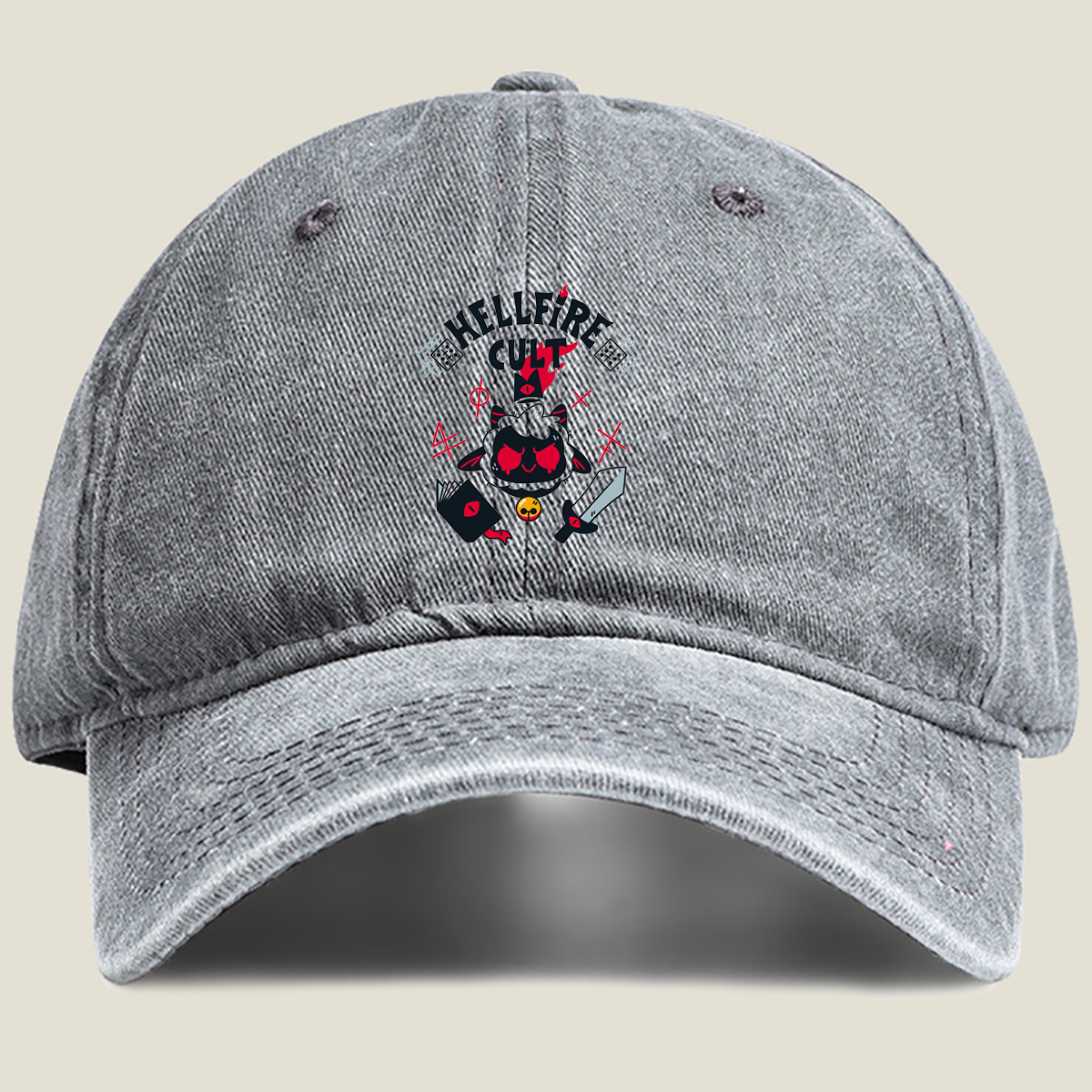 Hellfire Cult: Cat Demon & Dark Rituals - Washed Denim - Baseball Cap