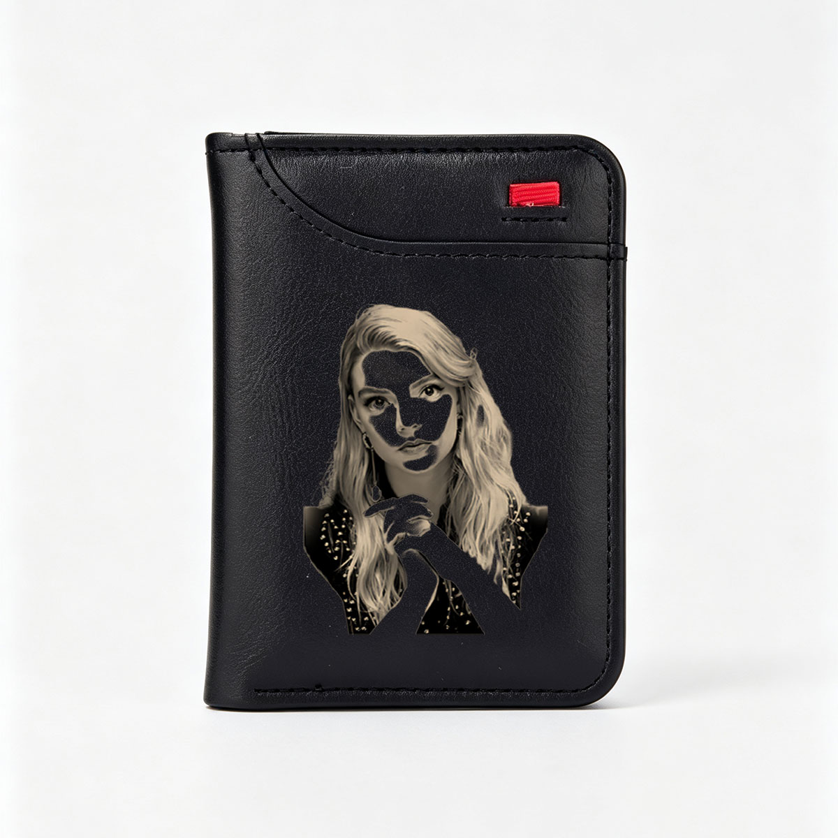 Mysterious Woman with Masked Face and Long Blonde Hair - Vertical Style Wallet